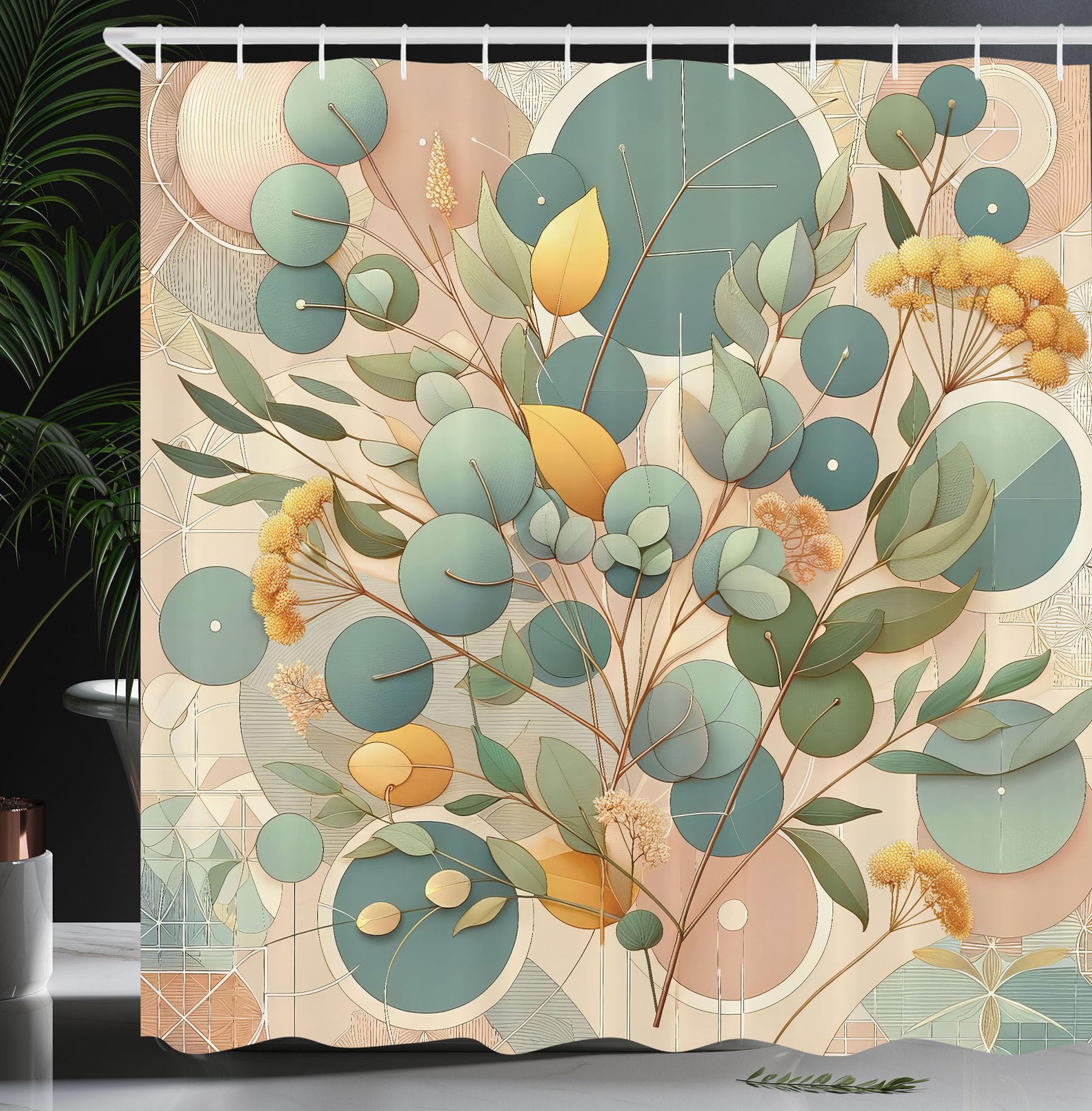 ABAKUHAUS Eucalyptus Leaves Shower Curtain | Waterproof Fabric – 175x200cm