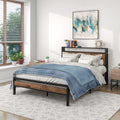 BORPHOM Double Metal Platform Bed Frame with Wood Storage Headboard