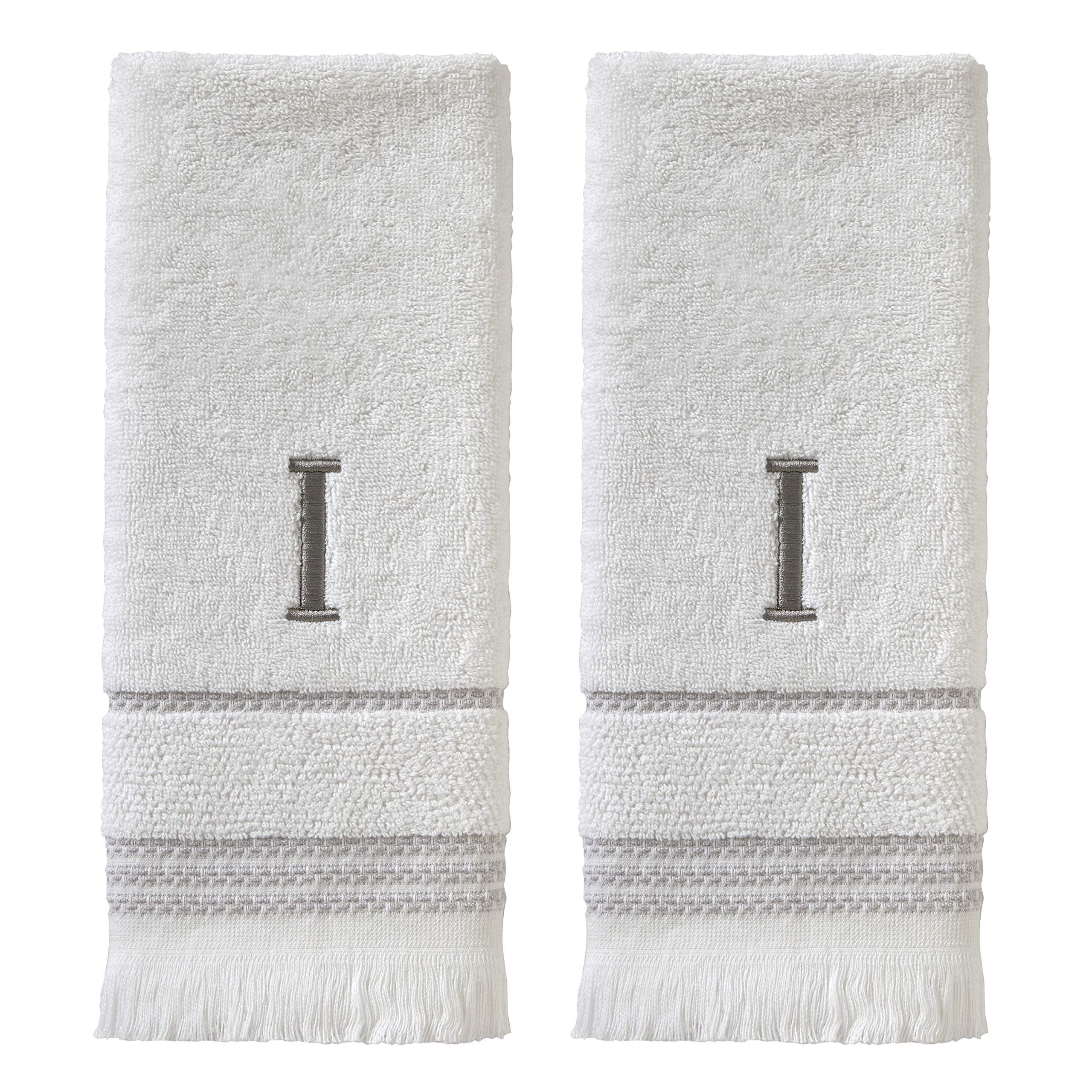 SKL Home Monogrammed Cotton Hand Towel Set | White & Gray Stripes