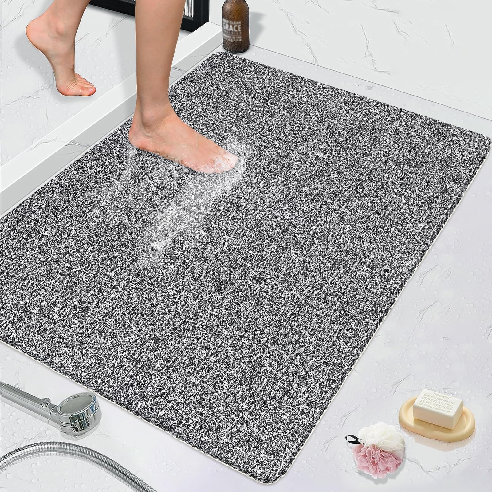 Loofah Shower Mat – Non-Slip Anti-Mould PVC Bath Mat, 80x100cm