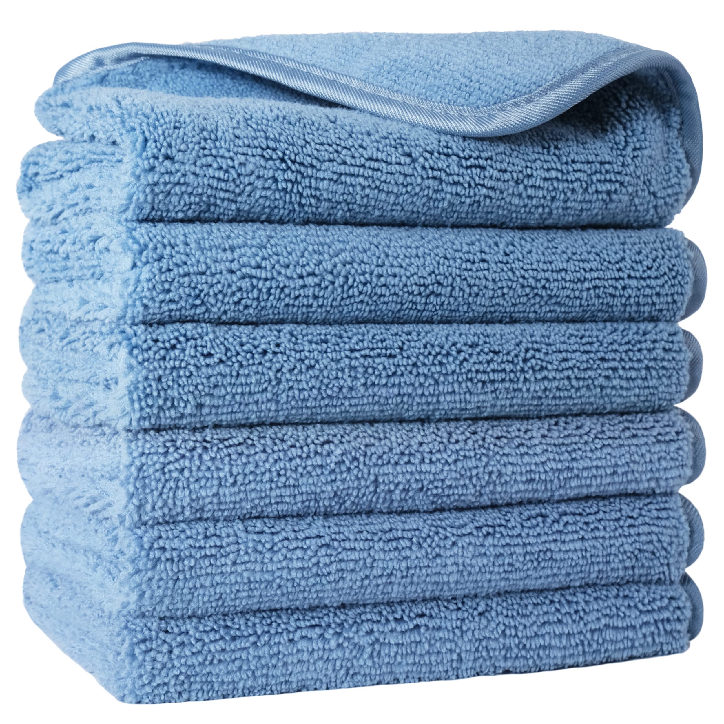 Polyte Microfibre Face Washcloths - Soft Exfoliating Towels, 6 Pack - Blue