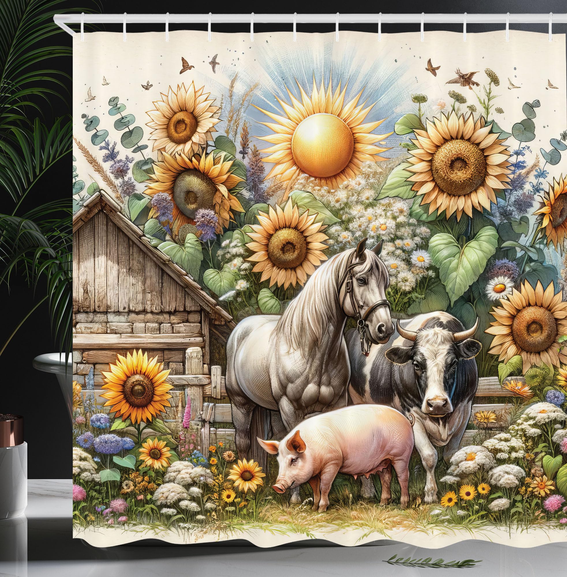 Abakuhaus Rustic Farmhouse Shower Curtain | Waterproof Fabric, 175x200cm