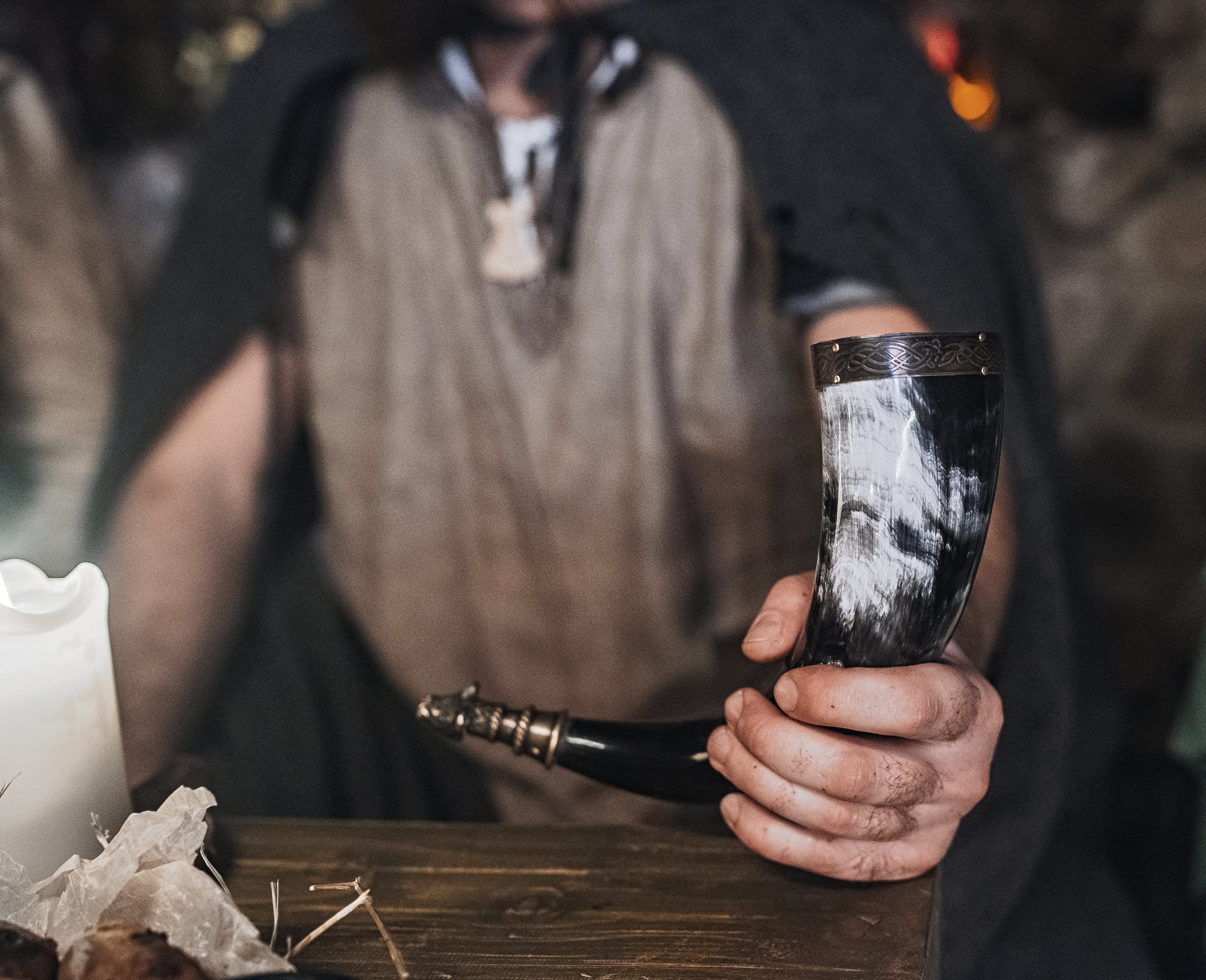 Norse Tradesman 50cm Ox-Horn Viking Drinking Horn with Leather Holster