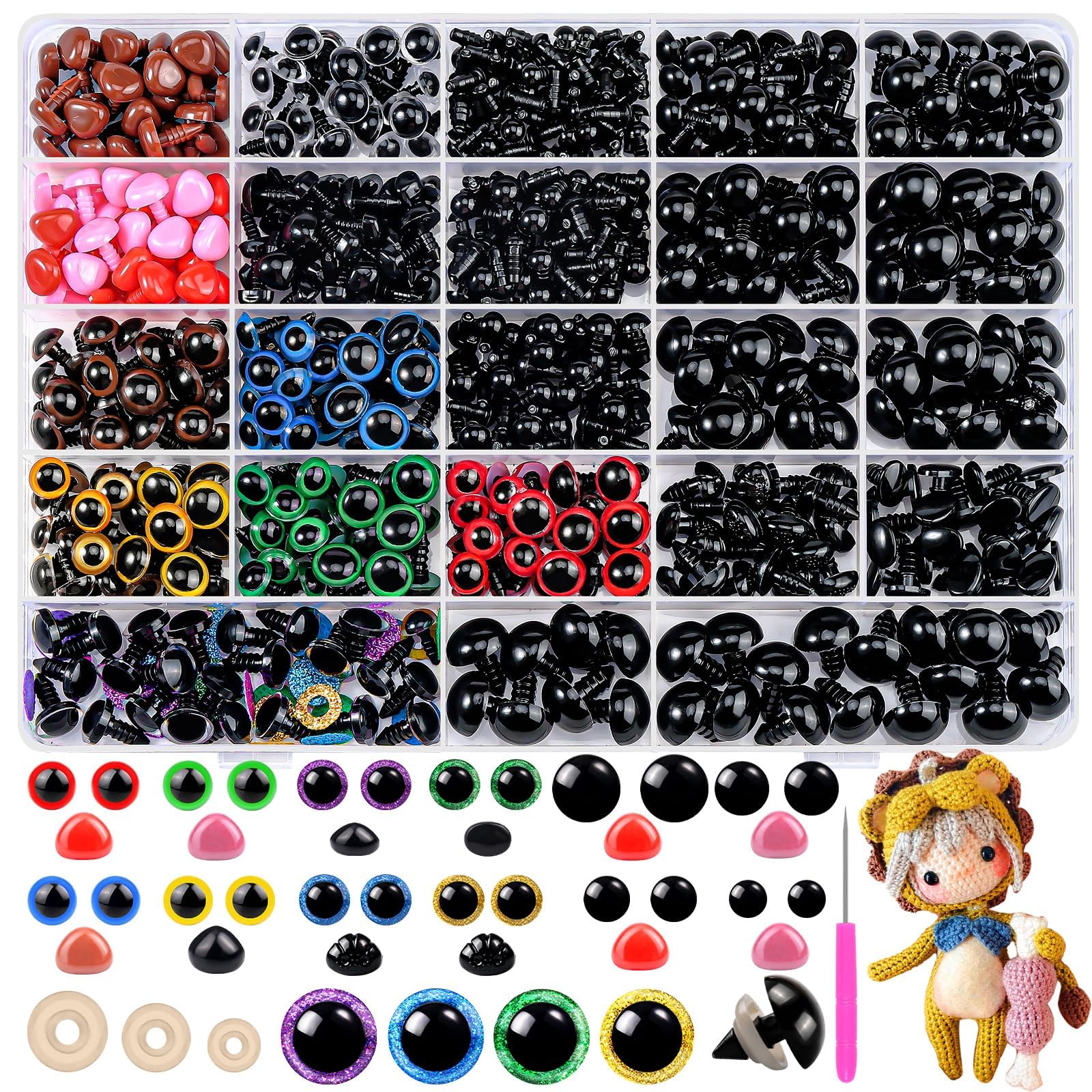 WIURGOHA 1100PCS Safety Eyes and Noses for Amigurumi Crochet Dolls