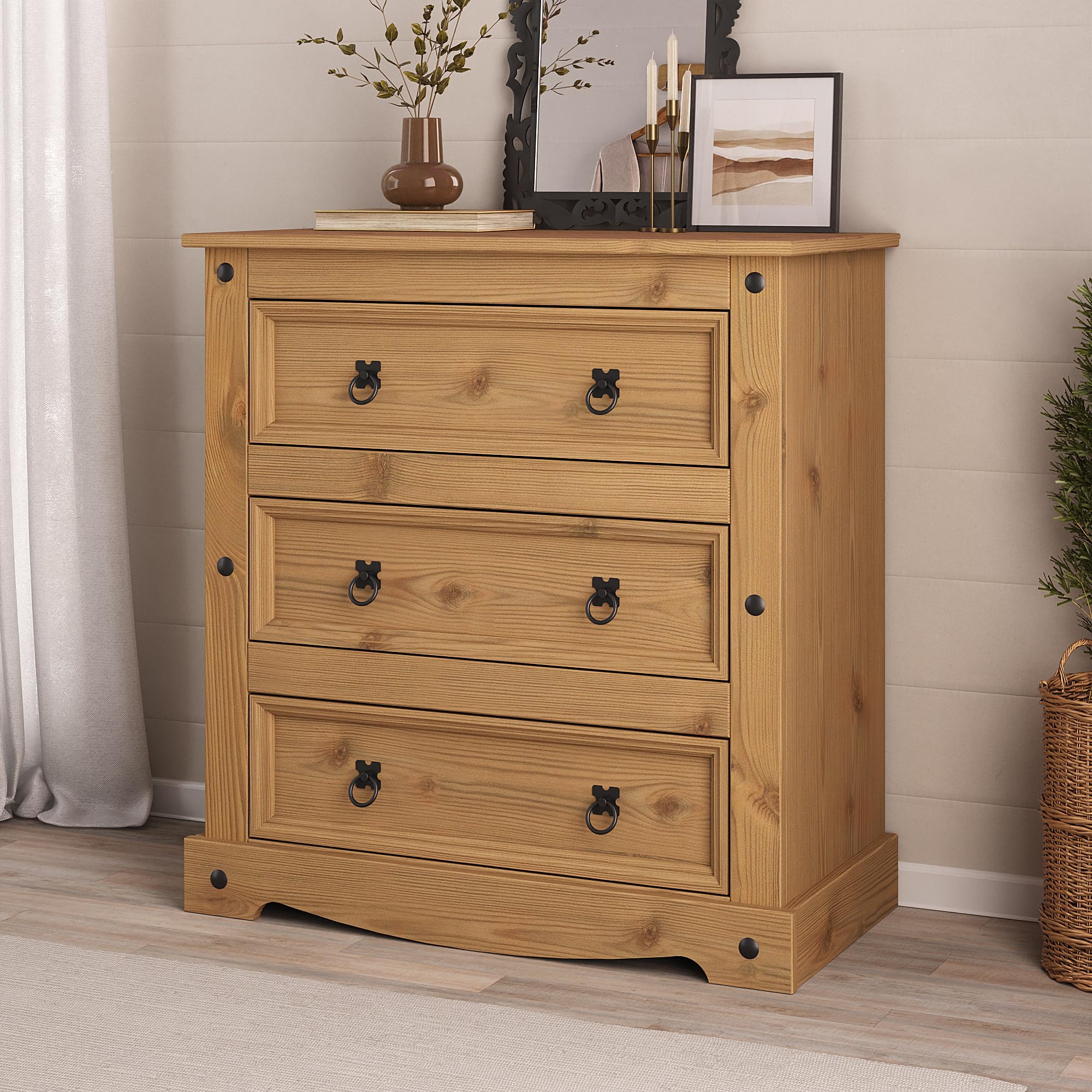 Corona 3 Drawer Chest – Mexican Solid Pine Wood Storage