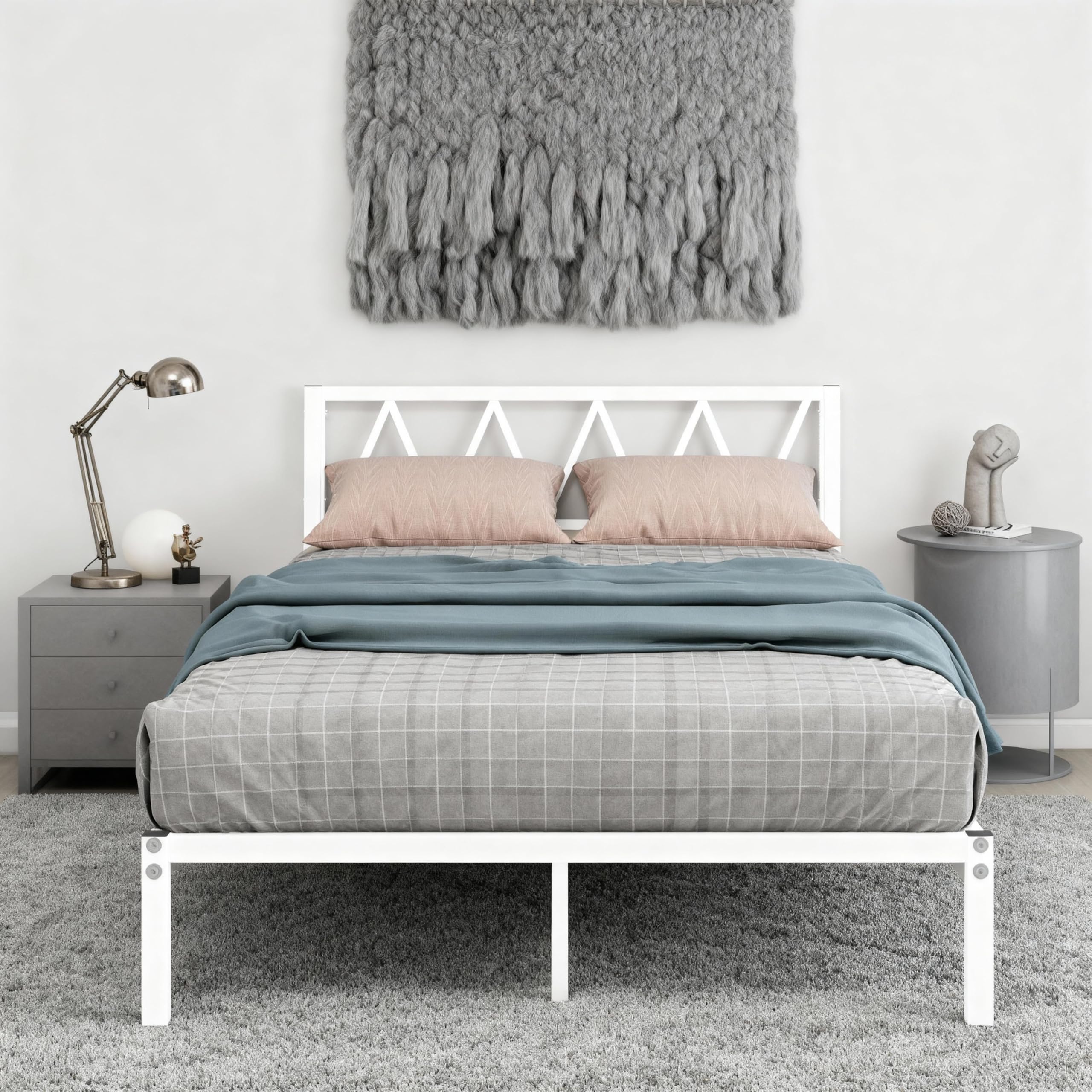 Jolof Store Double Metal Platform Bed Frame with Storage - White