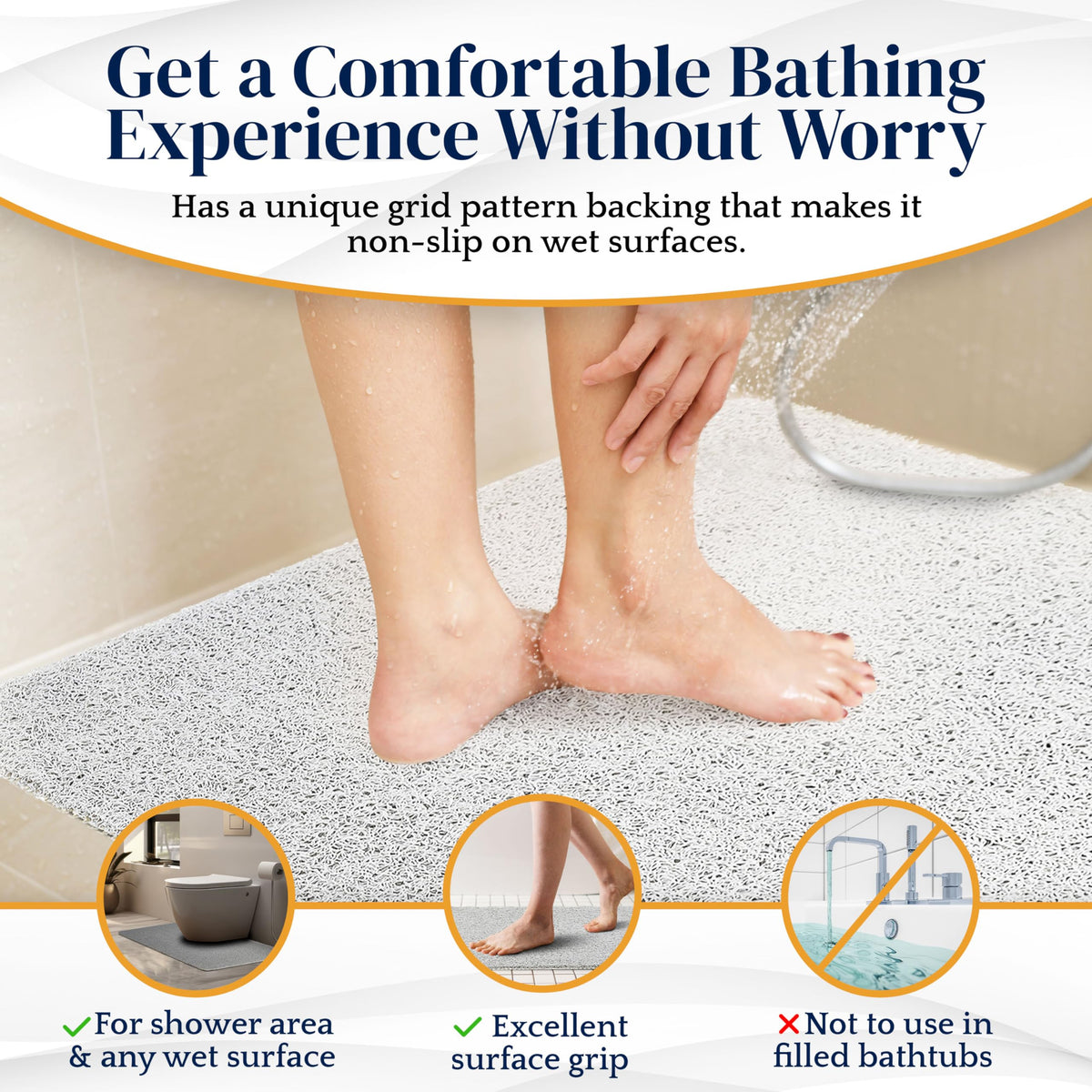 Dikots Soft Shower Mat non slip anti mould 60 x 40 cm - Beige Loofah style PVC Non slip mat for inside shower and wet places - image 5
