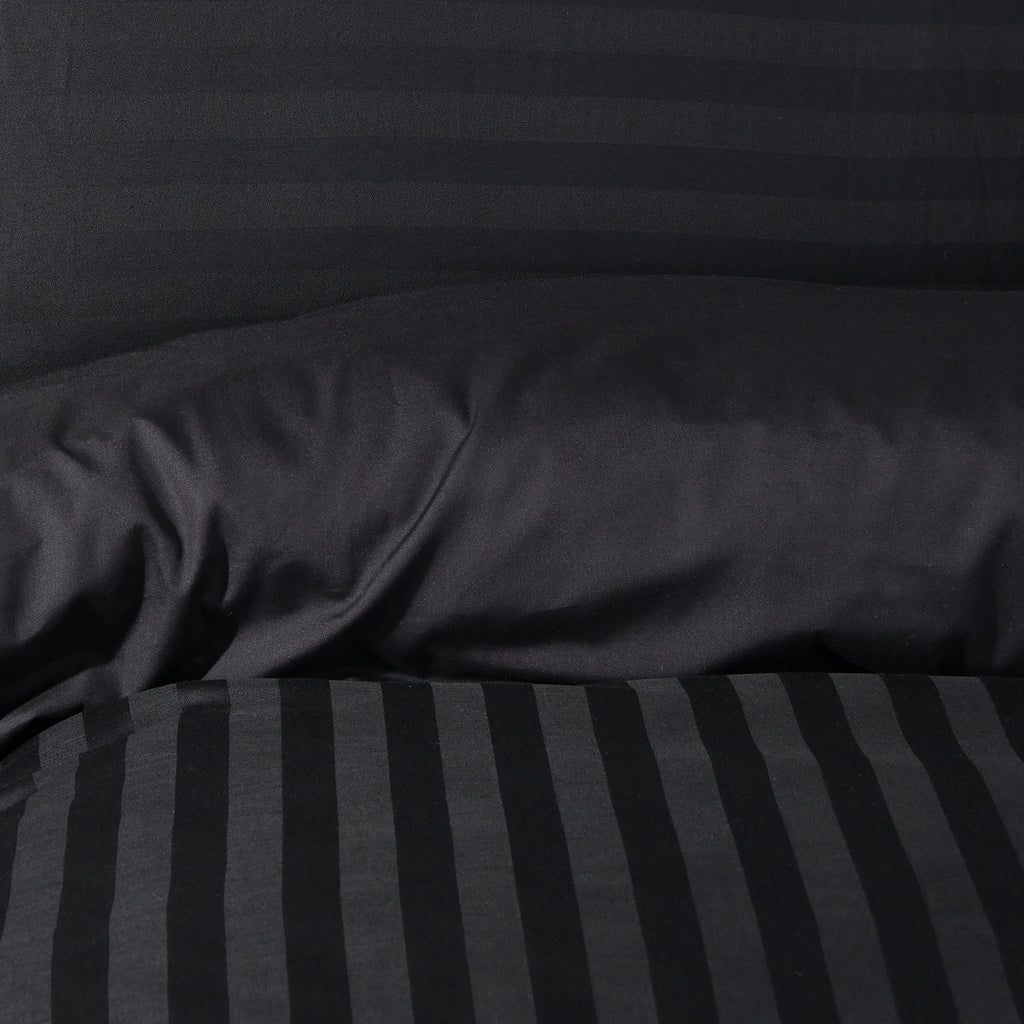 Sleepdown Black Satin Stripe Reversible Duvet Cover Set | Double Bedding