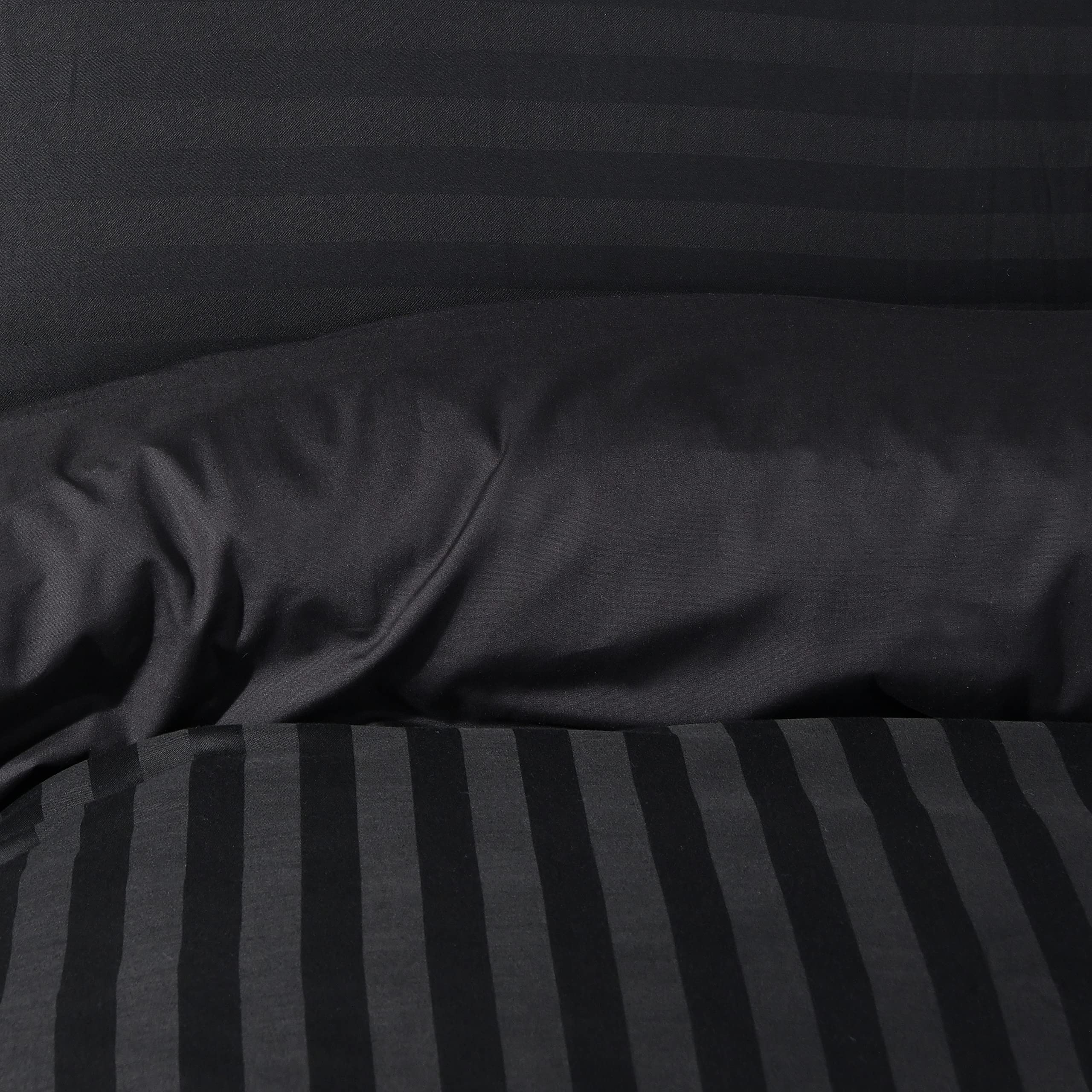 Sleepdown Black Satin Stripe Reversible Duvet Cover Set | Double Bedding