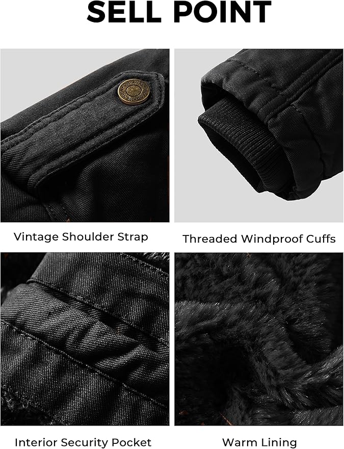 WenVen Men's Winter Parka – Thick Fleece Lined Hooded Military Jacket