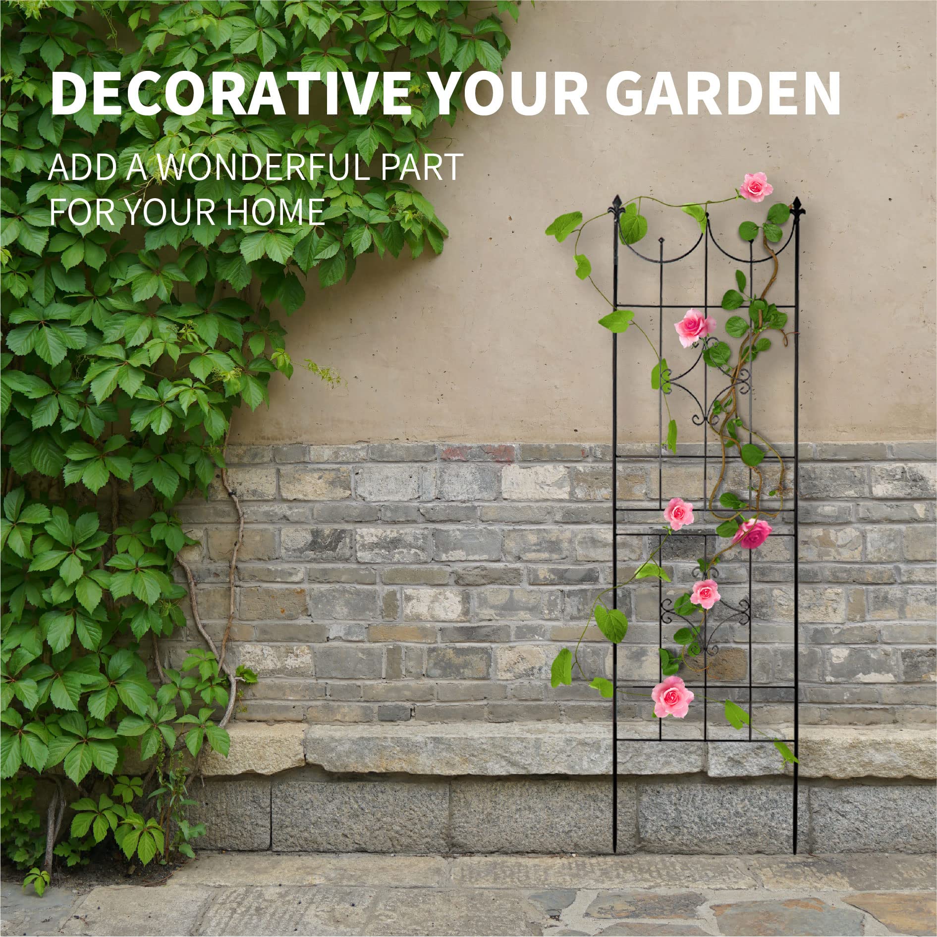 SCENDOR Rustproof Metal Garden Trellis – 70" x 20" Climbing Plant Support