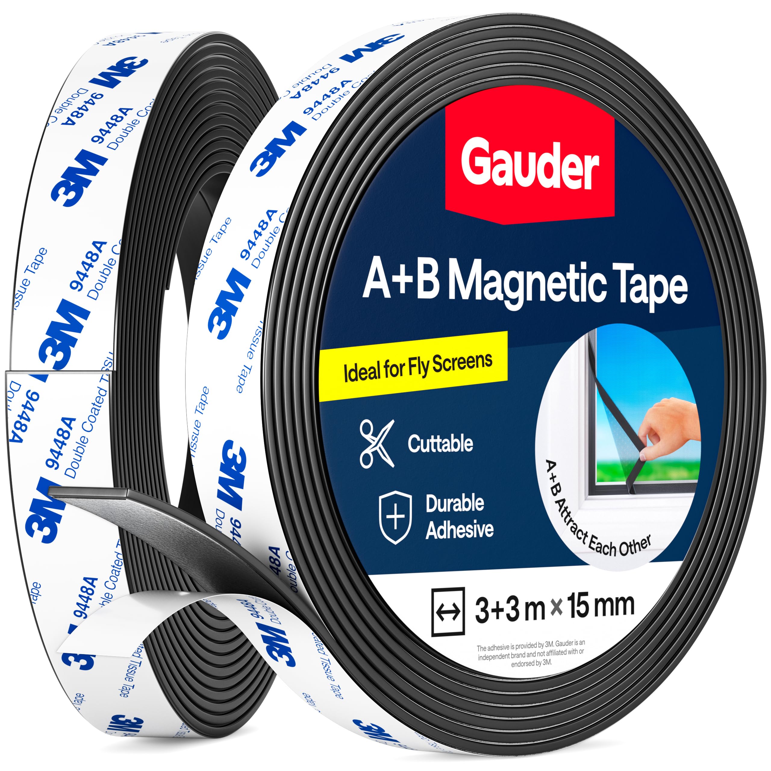 GAUDER A+B Magnetic Tape for Fly Screens - Self-Adhesive Strips (3+3m)