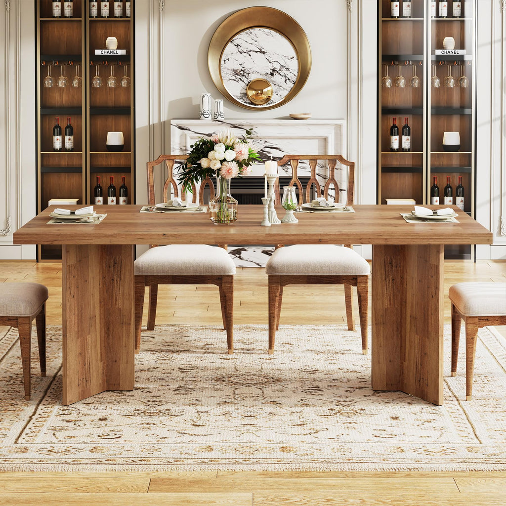Tribesigns 63-inch Dining Table for 4-6, Farmhouse Kitchen Table with Large Tabletop, Rectangular Dinner Eating Table for Dining Room, Living Room - image 2