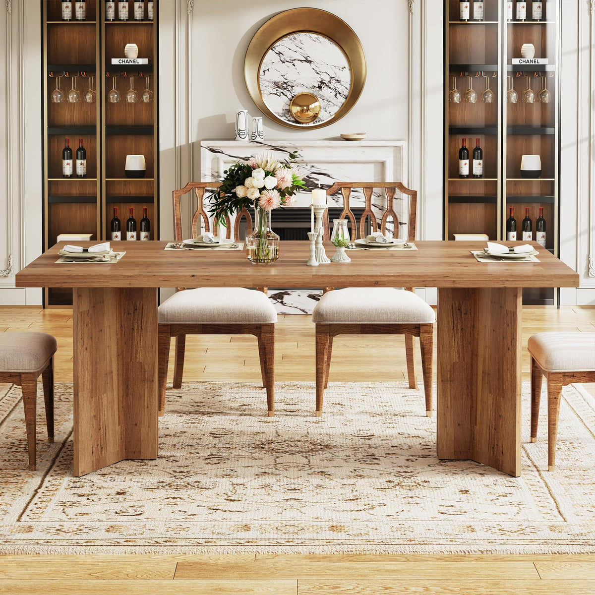 Tribesigns 63-inch Dining Table for 4-6, Farmhouse Kitchen Table with Large Tabletop, Rectangular Dinner Eating Table for Dining Room, Living Room - image 2