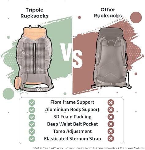 Tripole Walker 65L Hiking Backpack | Internal Frame & Rain Cover