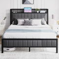 BORPHOM Double Bed Frame | Upholstered Metal Platform with Storage Shelf