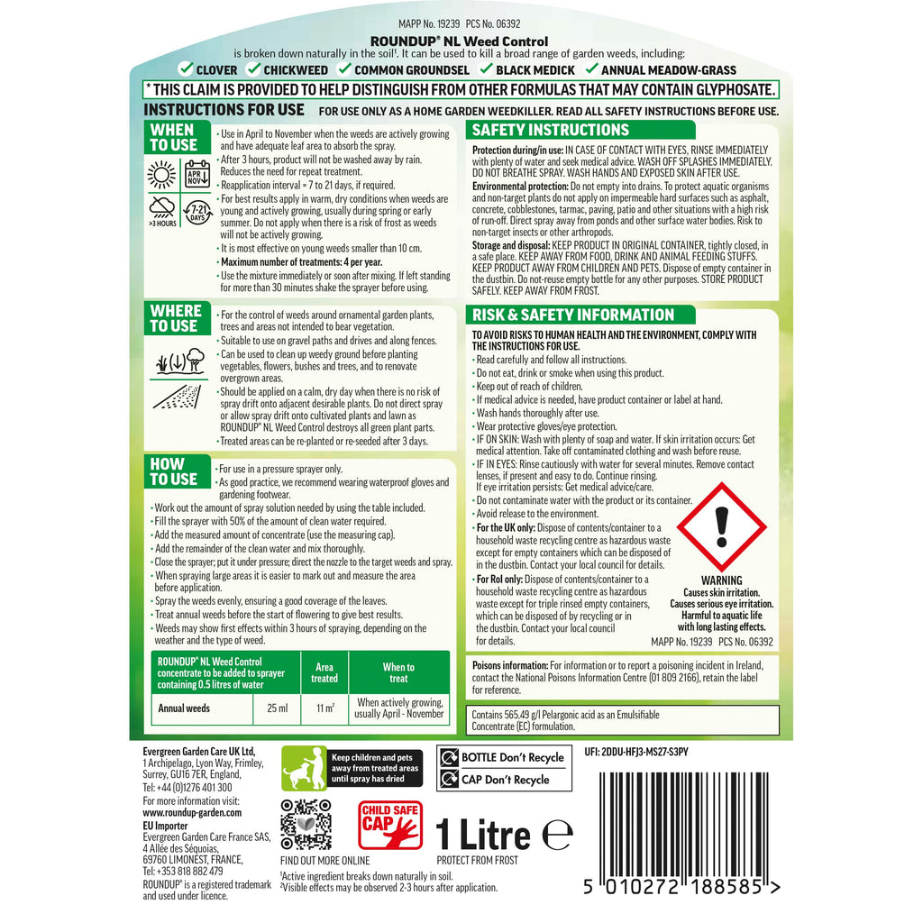 Roundup Naturals Weed Killer Concentrate – Glyphosate-Free, 1 Litre