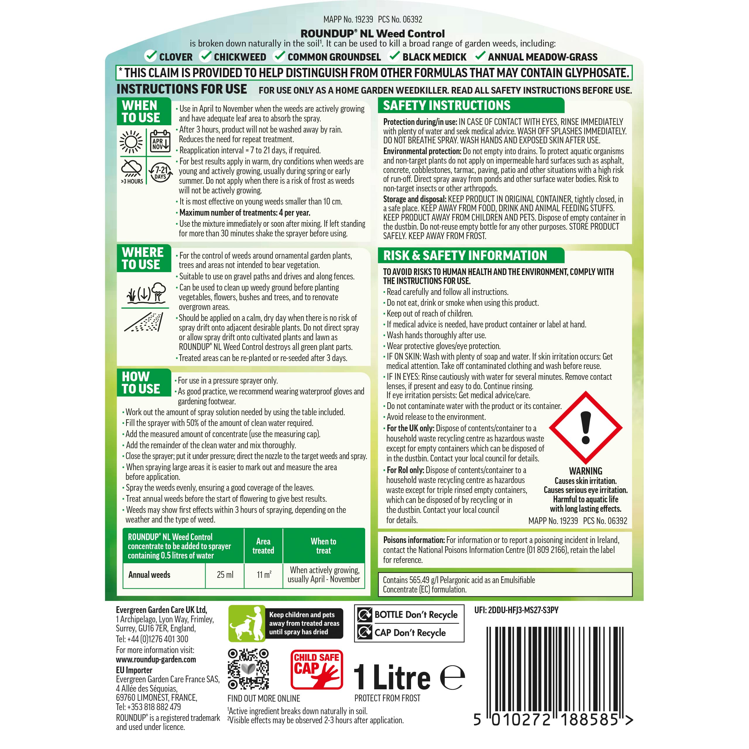 Roundup Naturals Weed Killer Concentrate – Glyphosate-Free, 1 Litre