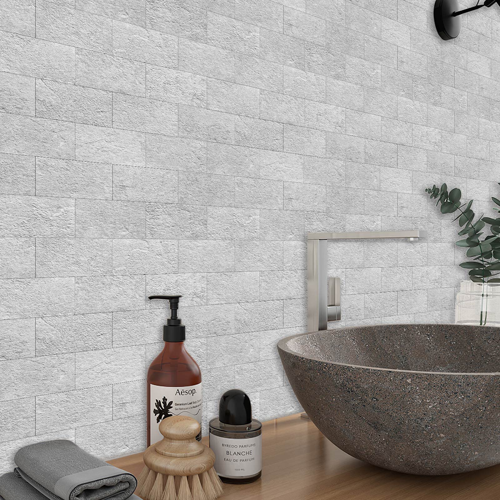 DEWOO Grey Stone Look Peel and Stick Wall Tiles - 20-Sheet Backsplash