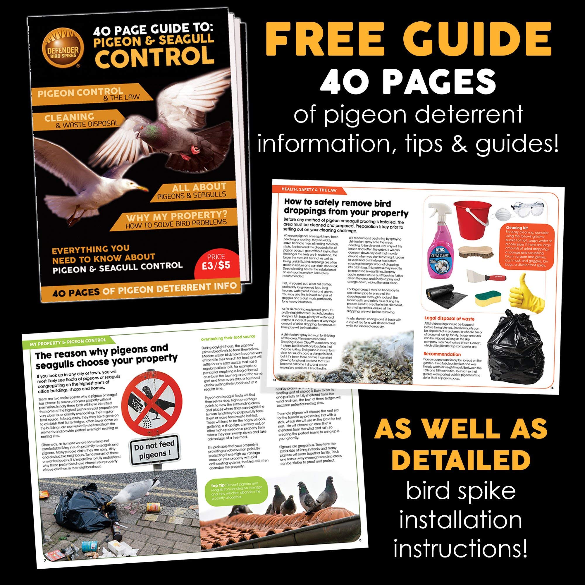 Defender Wide Plastic Bird Spikes - 6 Metre Pigeon Deterrent Kit