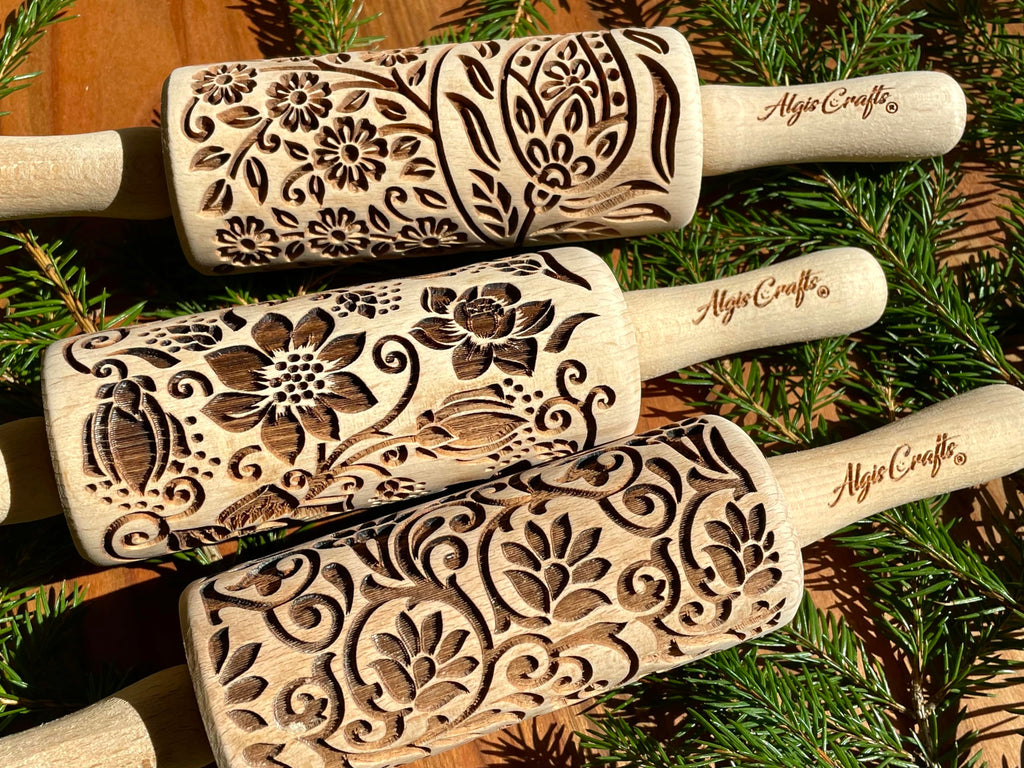 3-Piece Kids Mini Embossed Rolling Pin Set – Beech Wood Patterns