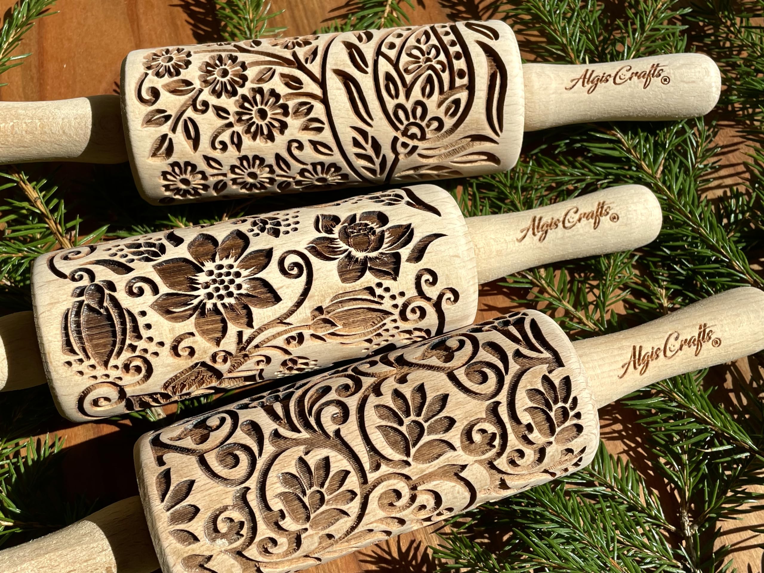 3-Piece Kids Mini Embossed Rolling Pin Set – Beech Wood Patterns