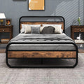 Diahomy Double Bed Metal Platform Bed Frame with Wood Headboard
