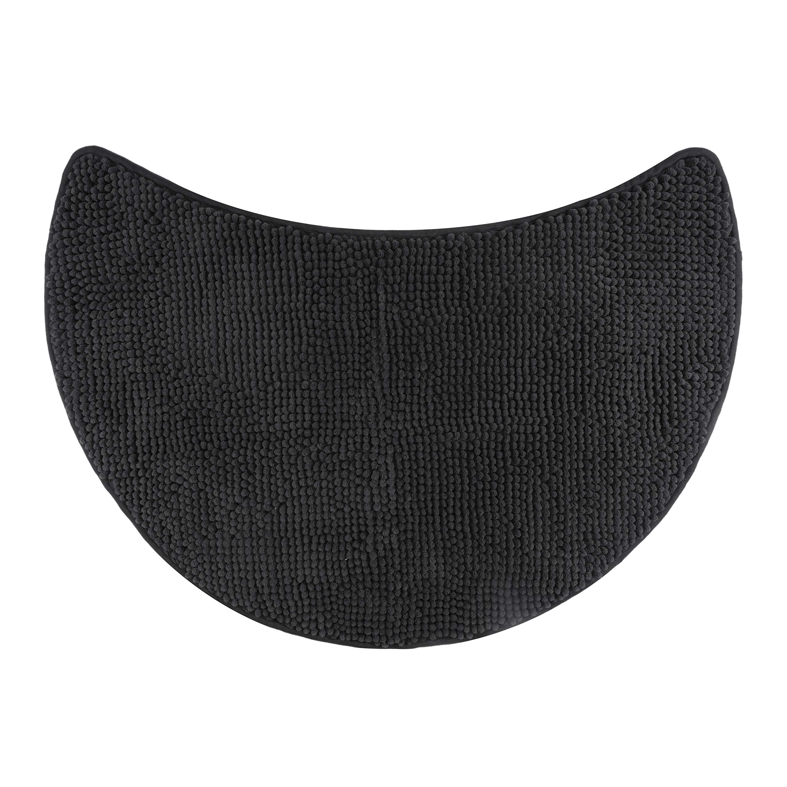 Chenille Bath Mat – Non-Slip Round Shower Rug, Anthracite