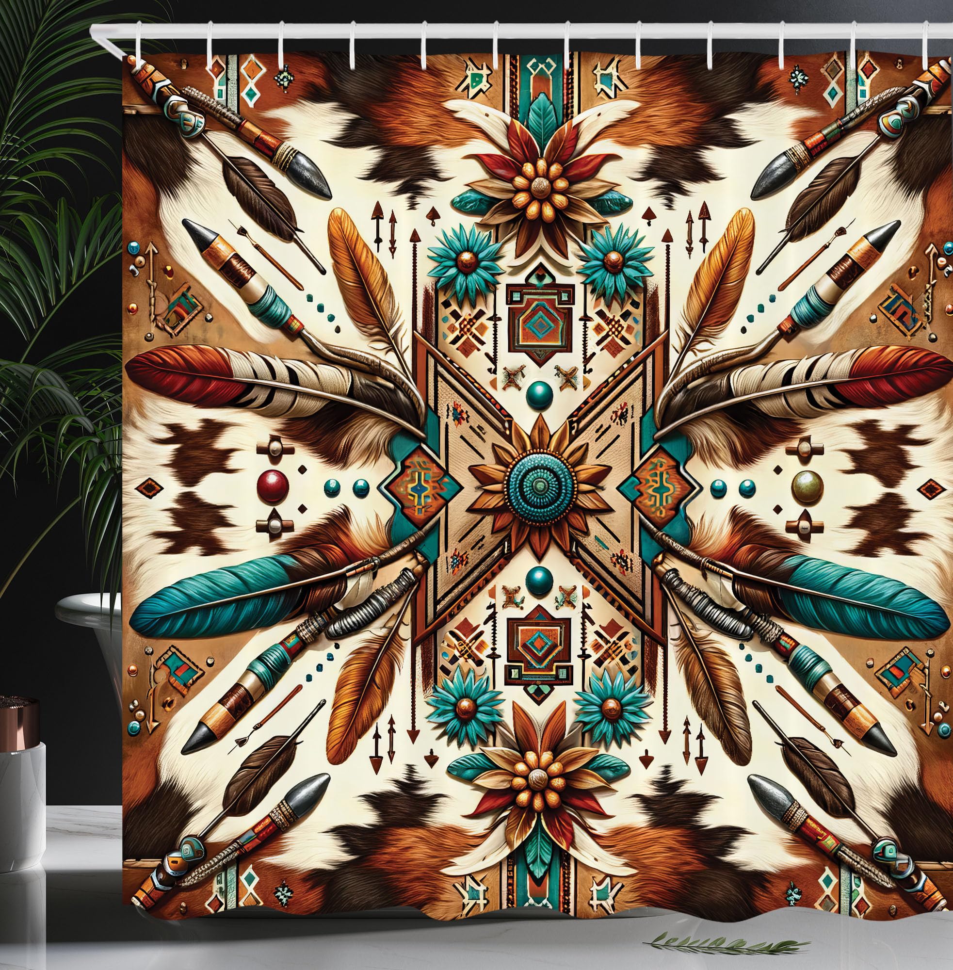 Abakuhaus Aztec Feather Shower Curtain | Waterproof Fabric Decor, 175x200cm