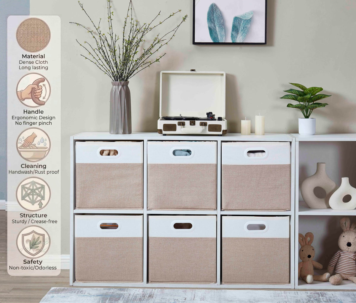Mangata Cube Storage Boxes 33x33x33cm, Light Khaki Cream White, 4Pcs