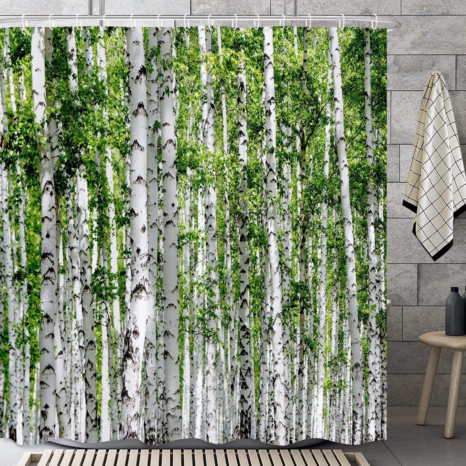 Jolof Store Scenic Forest Shower Curtain – Waterproof Polyester with Hooks