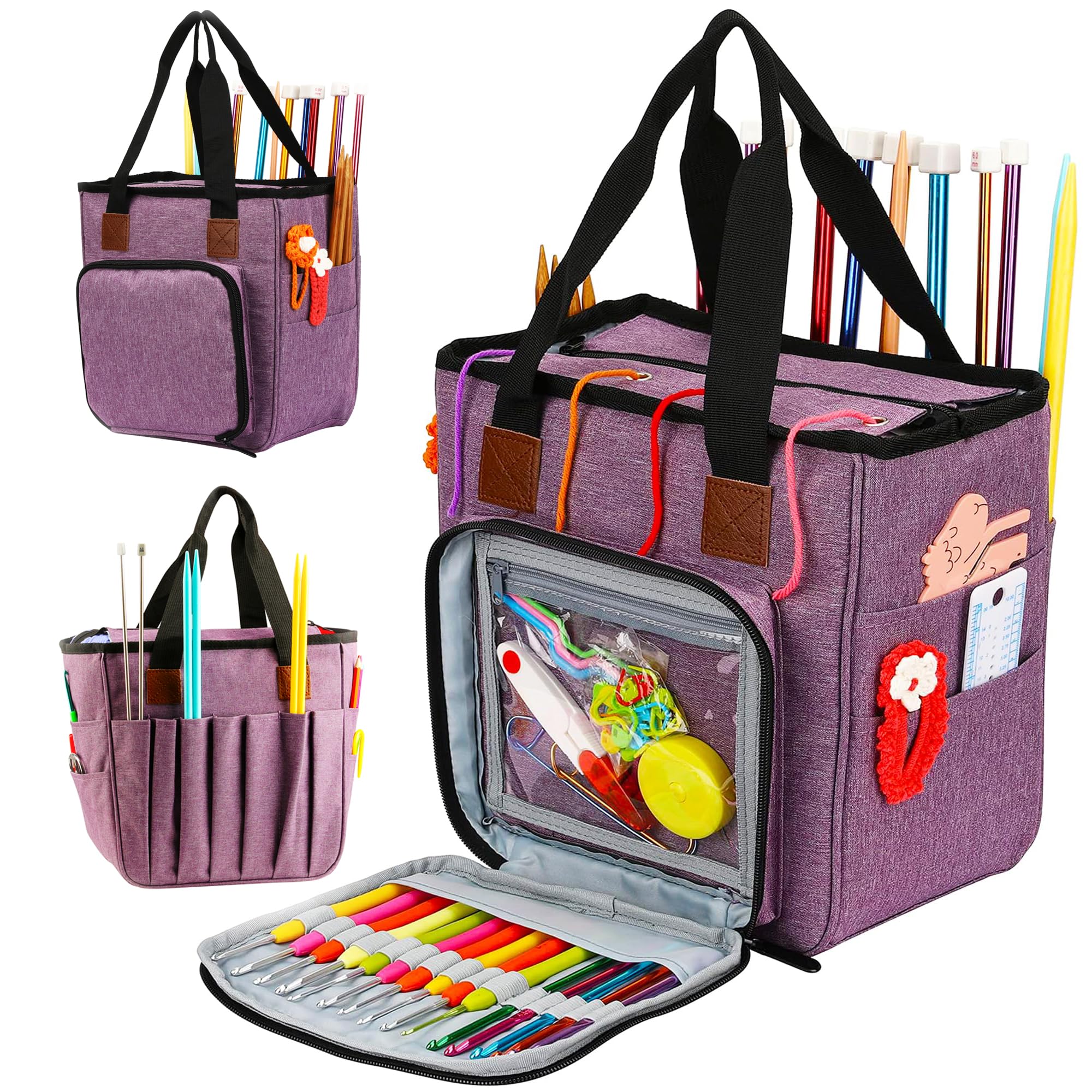 JOZEA Knitting Tote Bag | Yarn Storage Organizer for Crochet & Needles