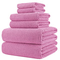 Polyte Microfiber Bath Towel Set – 6 Piece Quick Dry Waffle Weave, Beige