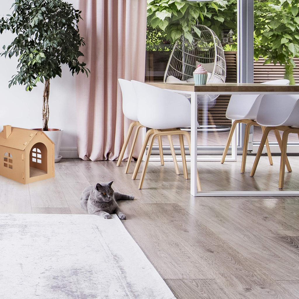 Relaxdays Cardboard Cat House with Scratching Board and Catnip – Brown