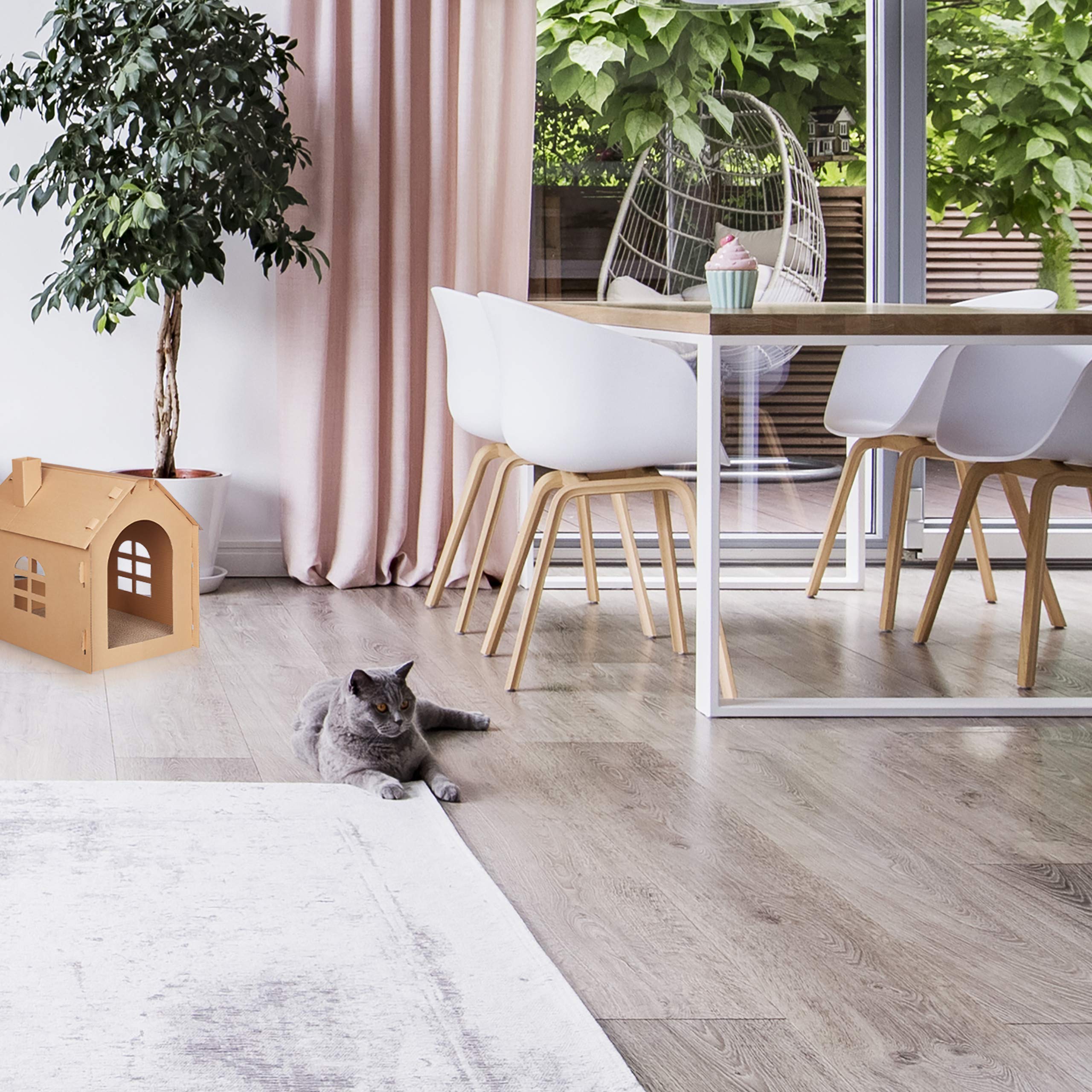 Relaxdays Cardboard Cat House with Scratching Board and Catnip – Brown