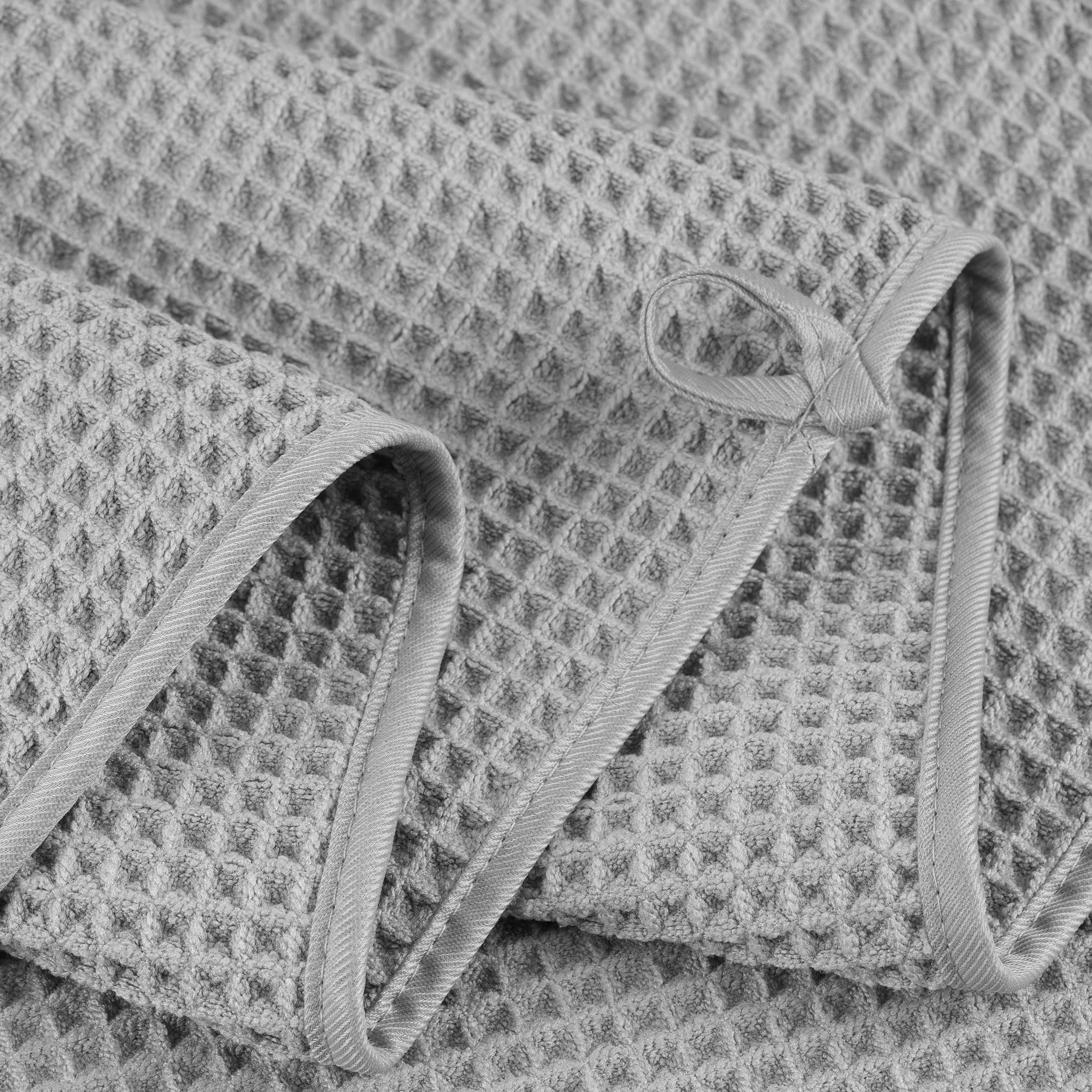 Polyte Microfiber Bath Towel Set - 6 Piece Quick Dry Waffle Weave, Grey