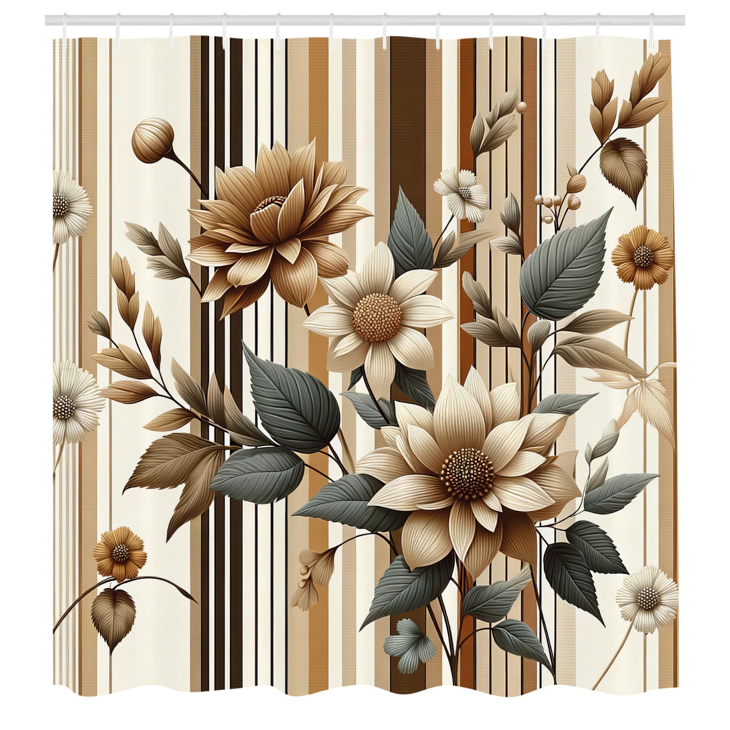 Abakuhaus Floral Shower Curtain | Retro Sepia Fabric Decor | 175 x 200 cm