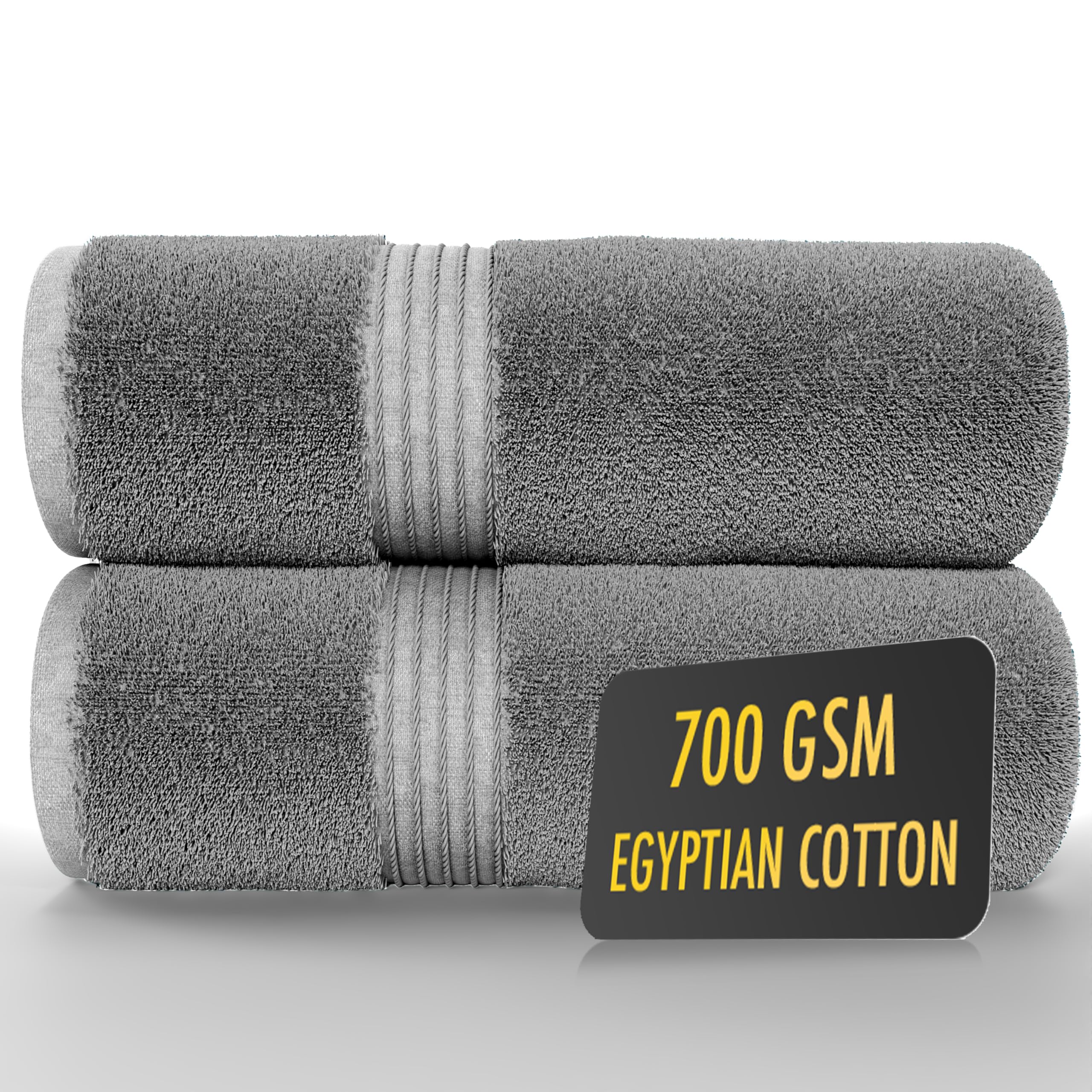 ALSAP Egyptian Cotton Bath Towels Set of 2 – 700 GSM Grey Bath Sheets