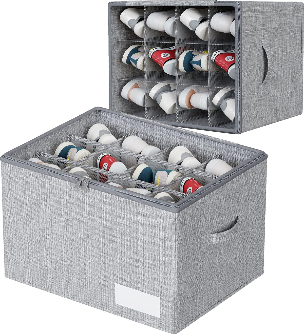 WANGIRL Fabric Shoe Storage Box, Fits 12 Pairs, Foldable Shoe Organiser for Wardrobe with Clear Lids, Bottom Support and Reinforced Handles - image 1