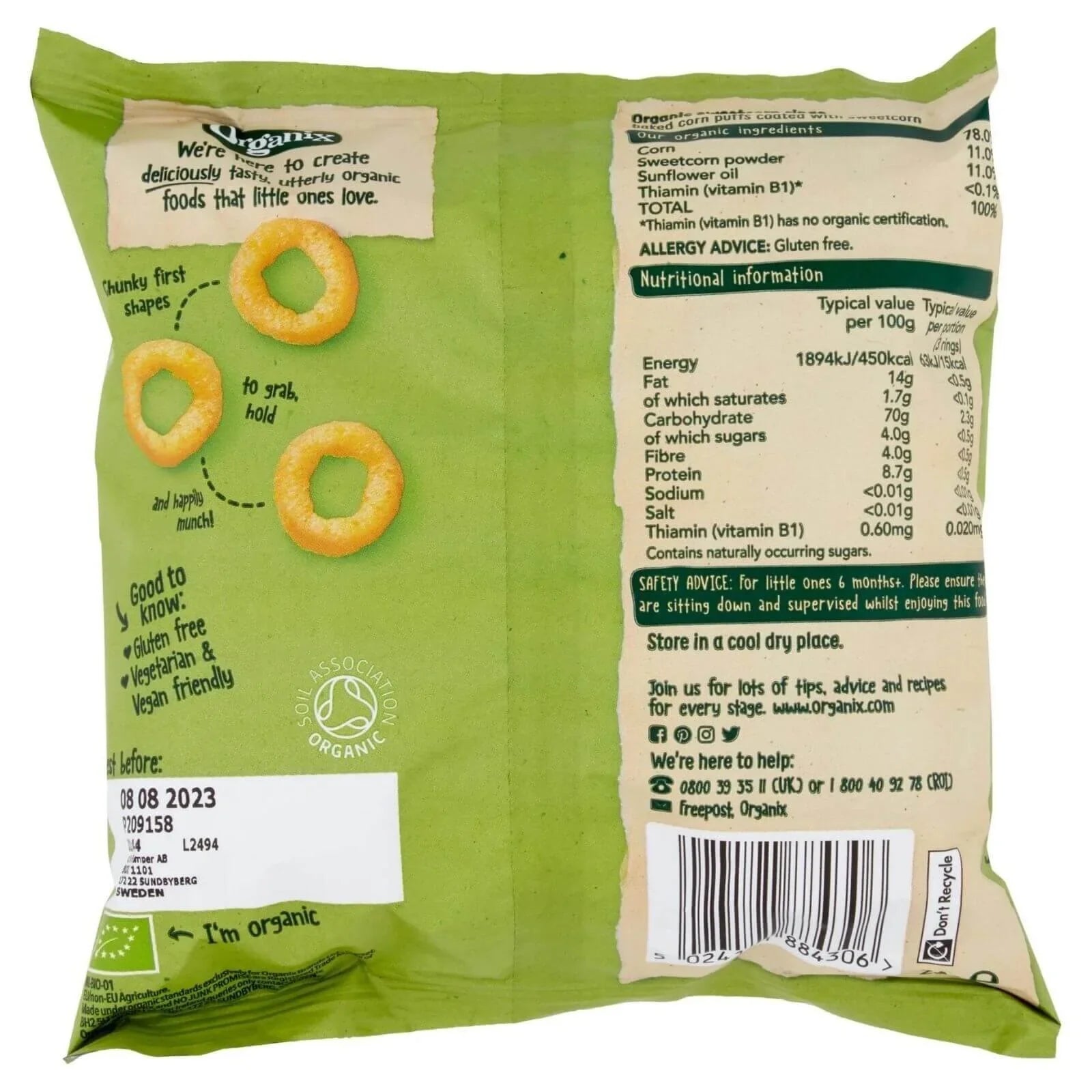 Organix Melty Sweetcorn Rings 6+ months 20g