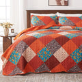 Qucover King Size Patchwork Quilt Set – Floral Microfiber Bedspread