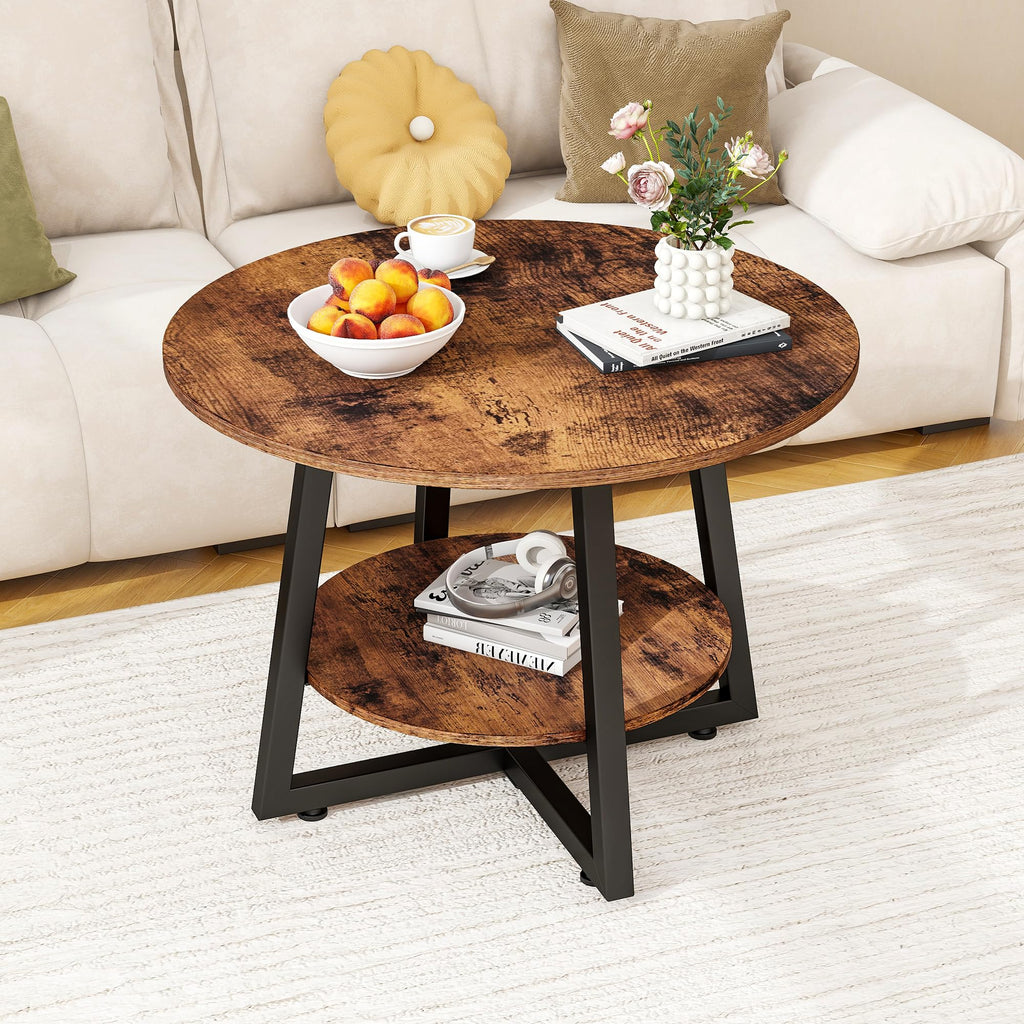 FOUBAM Round Coffee Table with Storage,Metal Small Coffee Table,Brown - image 2