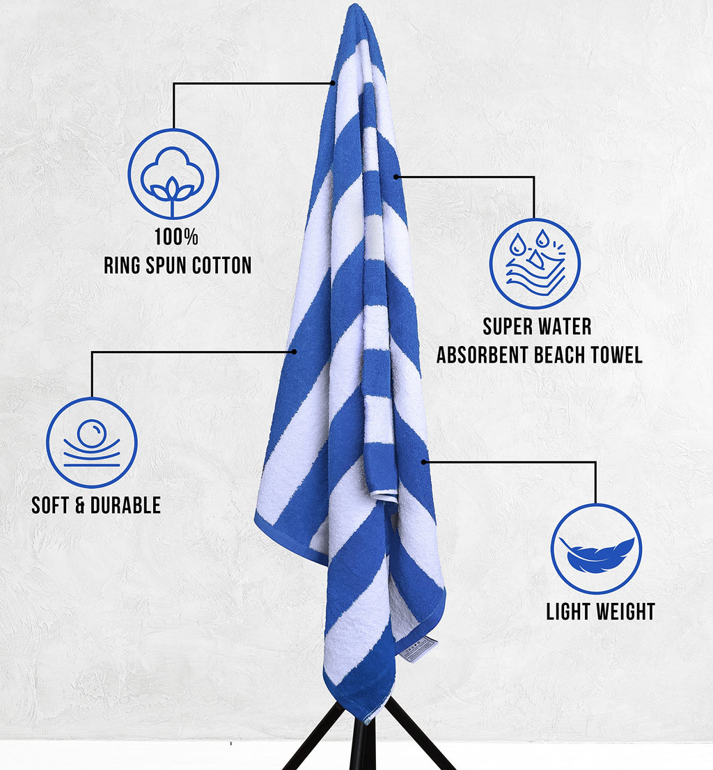 Utopia Towels Cabana Stripe Beach Towels | 100% Cotton Pool Towels - 4 Pack