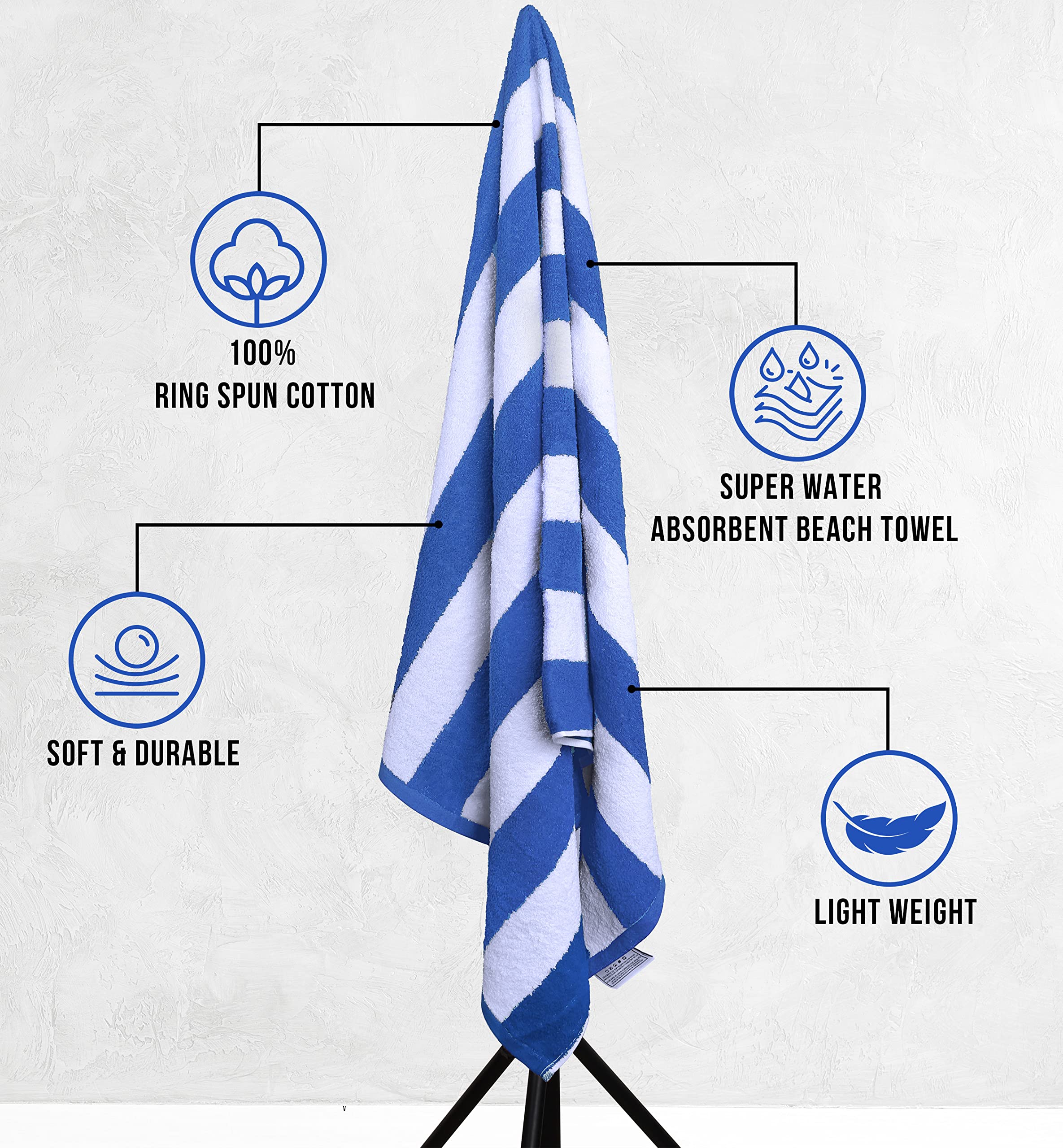 Utopia Towels Cabana Stripe Beach Towels | 100% Cotton Pool Towels - 4 Pack