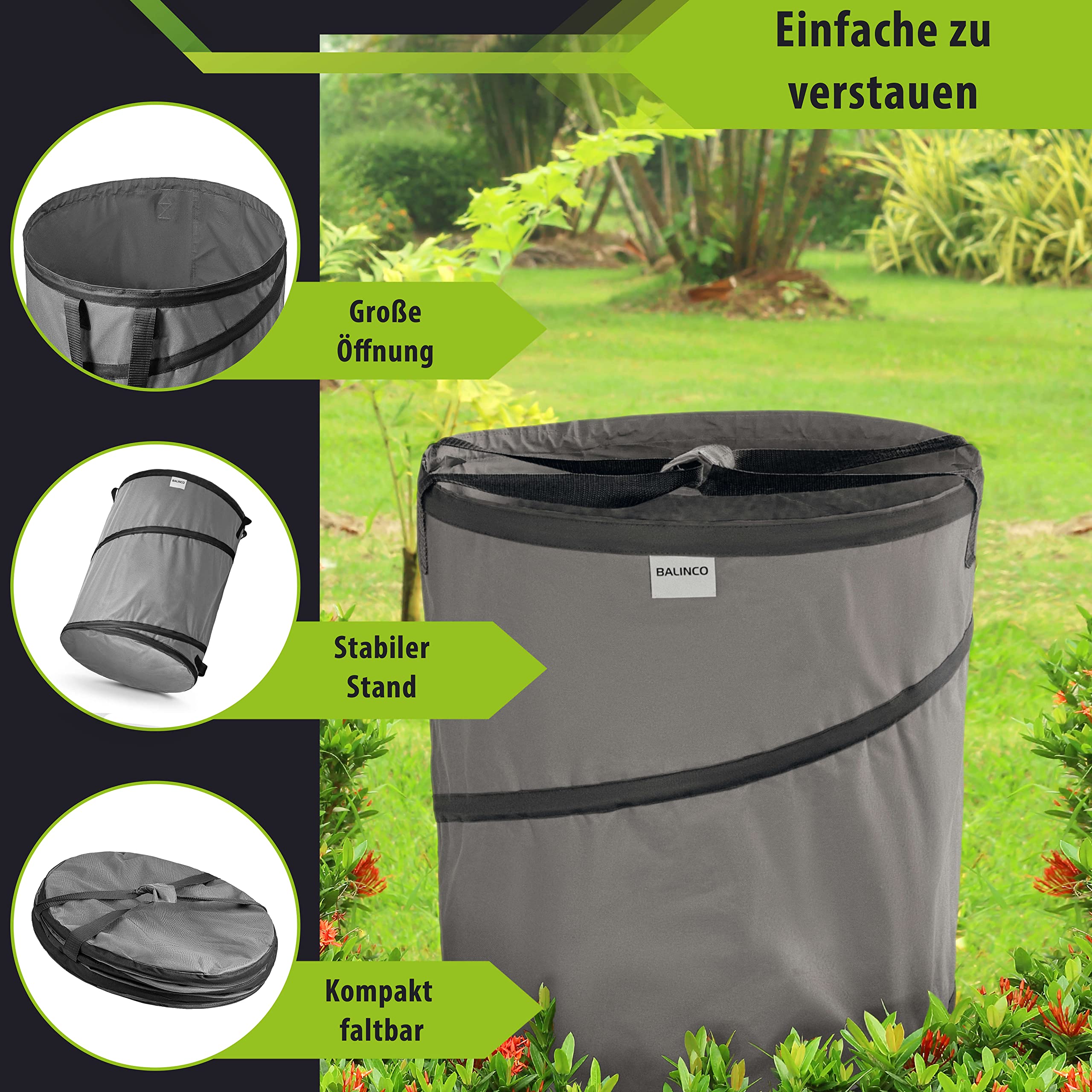 Jolof Store 3x 170L Pop-Up Garden Waste Sacks – Robust Grey Leaf Bags