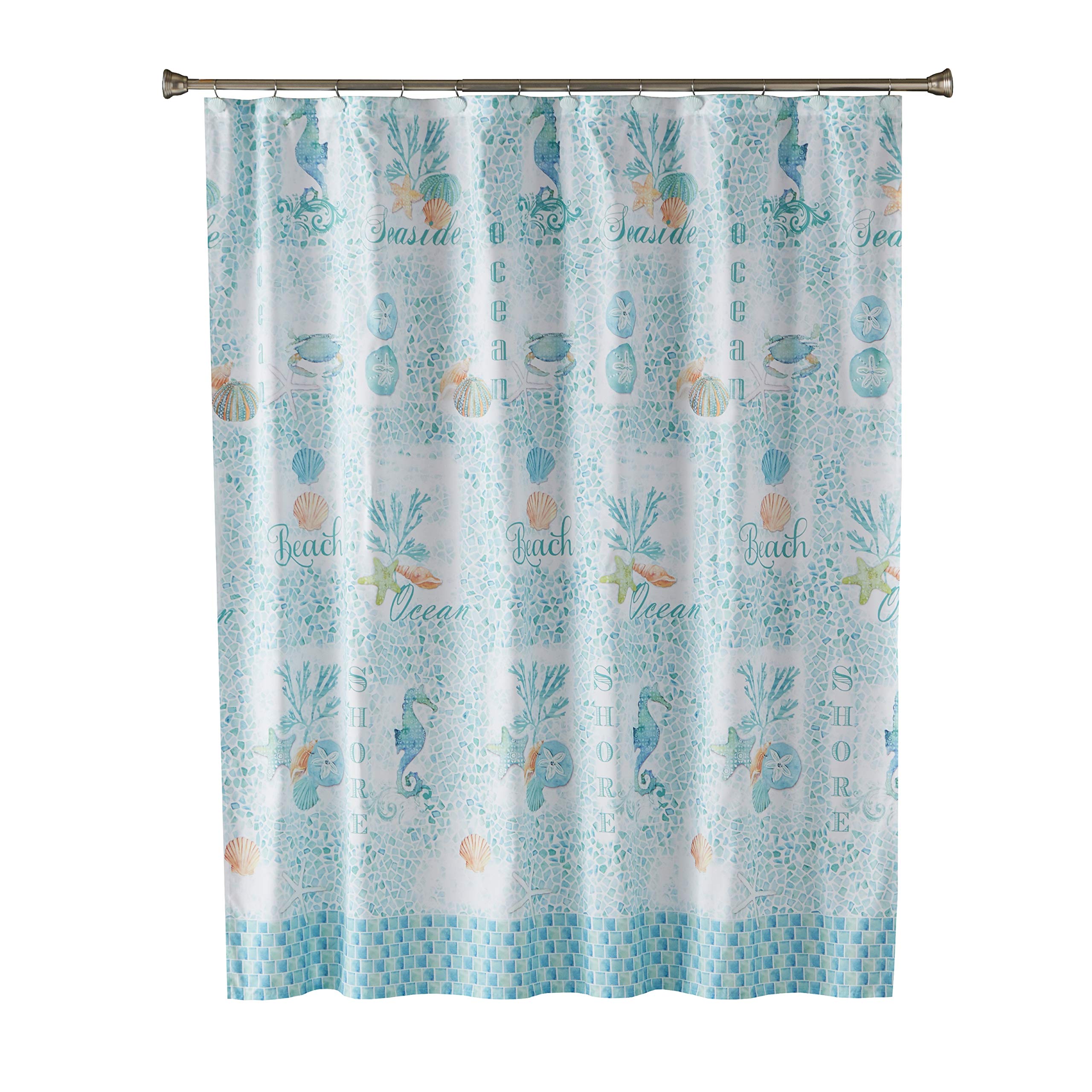 SKL Home South Seas Fabric Shower Curtain – Teal Coastal Sea Motif