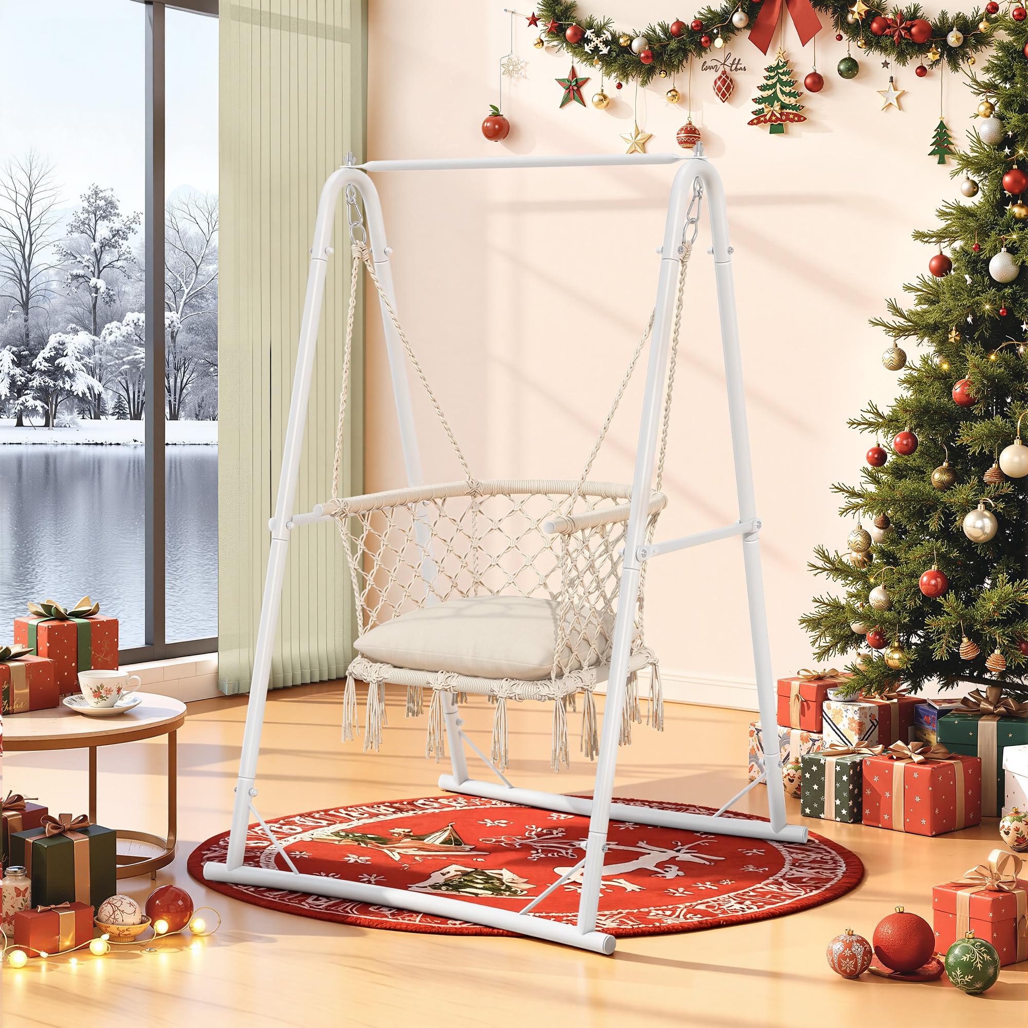 YITAHOME Hanging Chair with Stand | Heavy-Duty Steel Hammock Swing, White