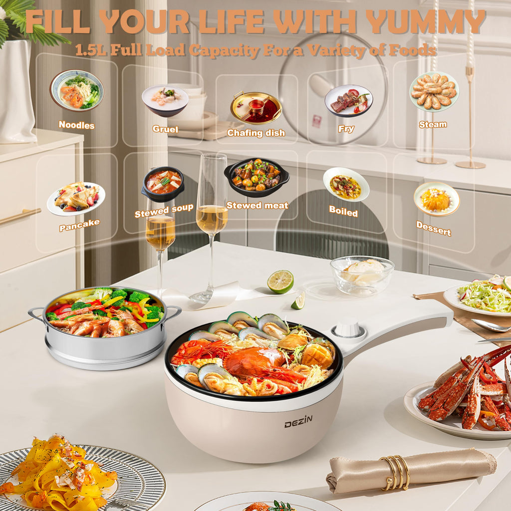 Dezin 1.5L Electric Cooker – Non-Stick Mini Hot Pot for Dorm & Travel
