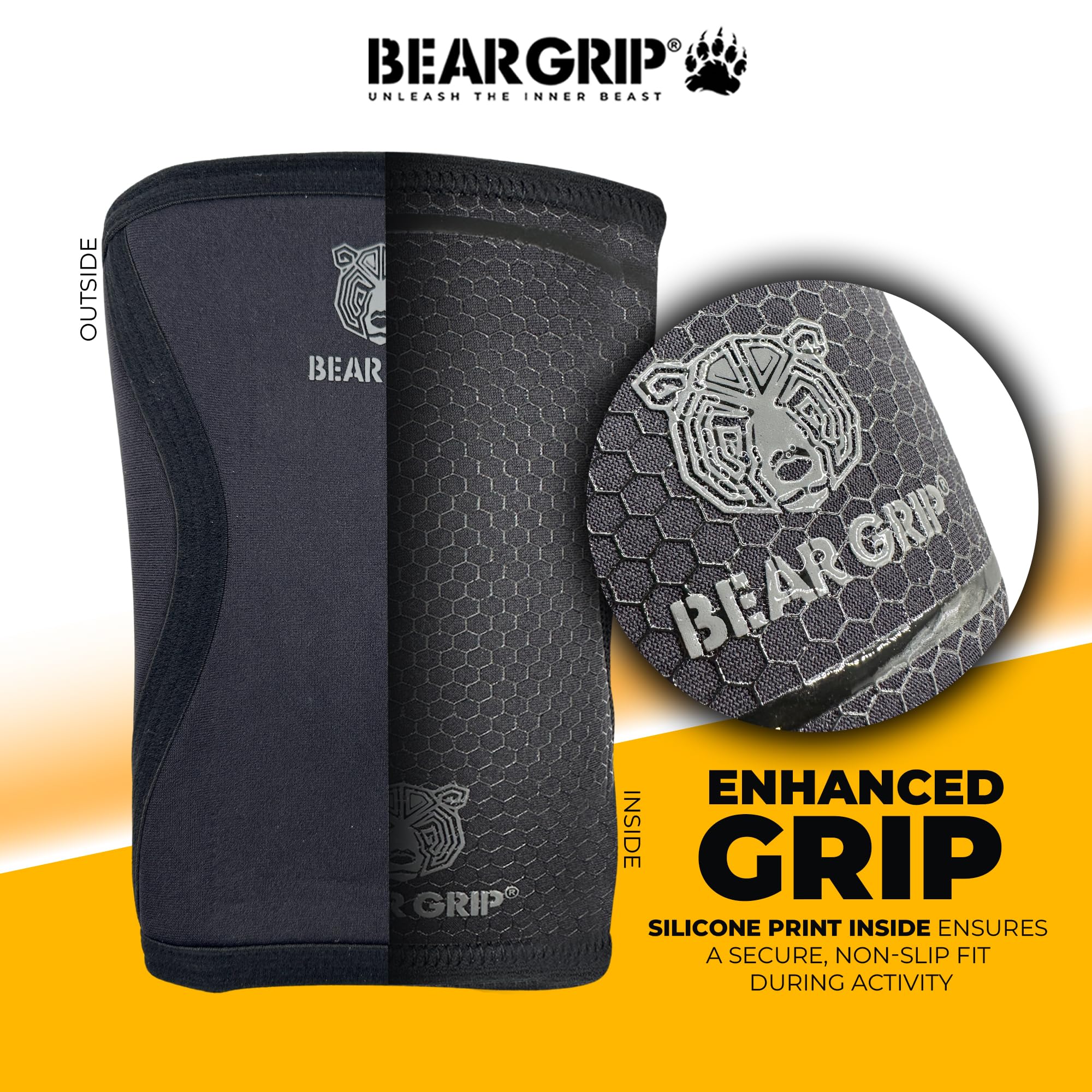Bear Grip 7mm Neoprene Knee Sleeves for Weightlifting and Squats