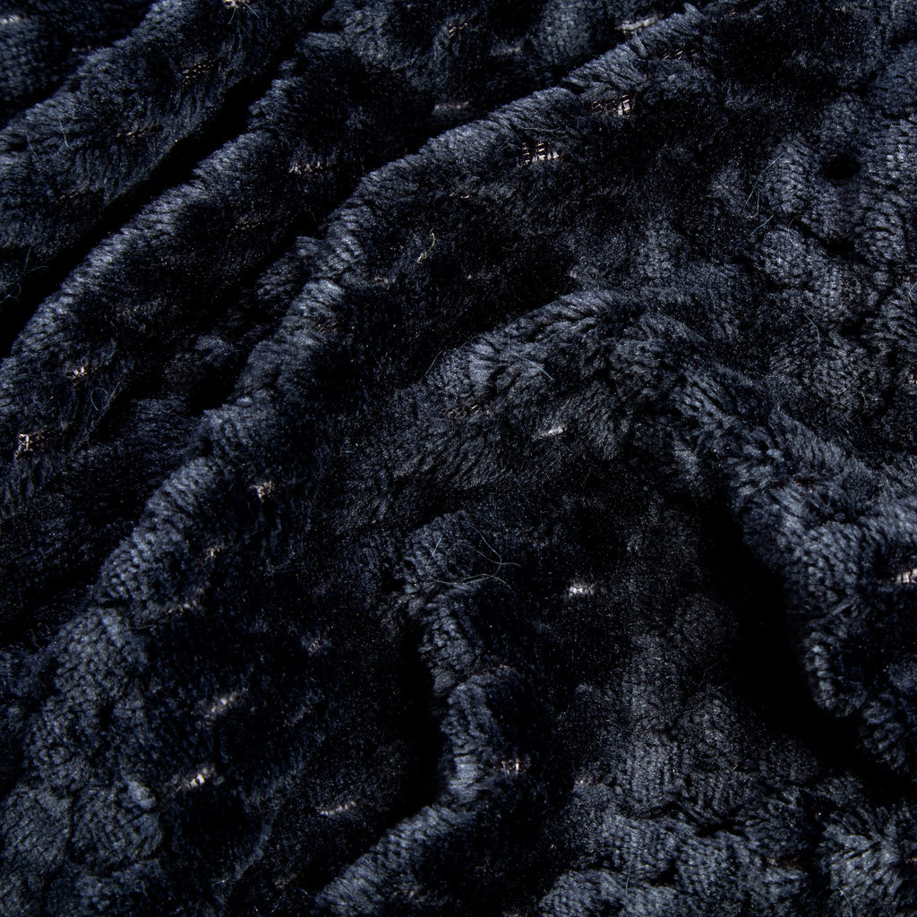 Sleepdown Waffle Teddy Fleece Thermal Duvet Cover Bedding Set - Black - Double